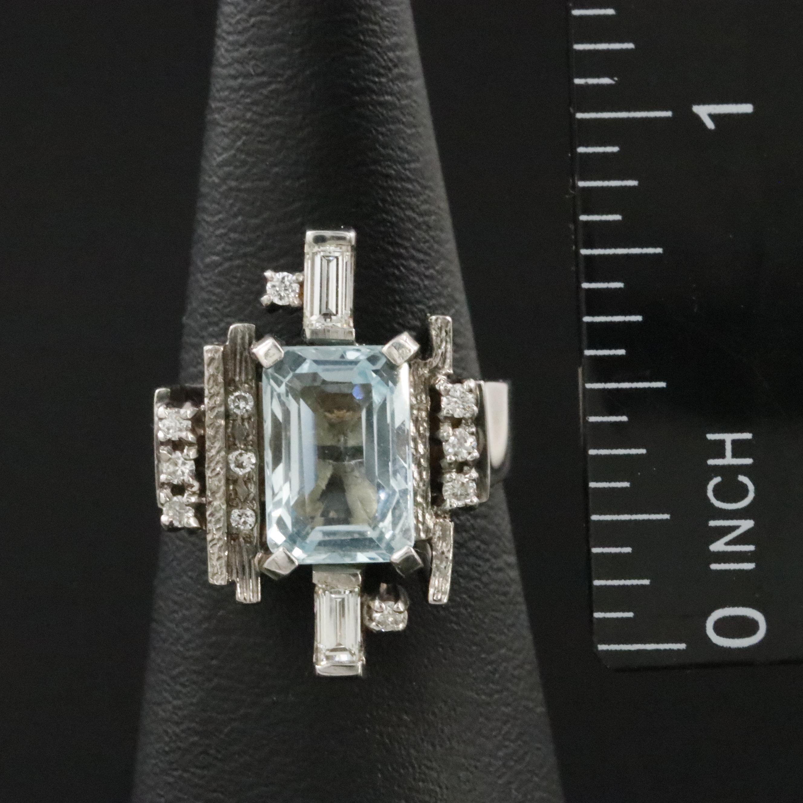 Brutalist 14K Aquamarine and Diamond Ring