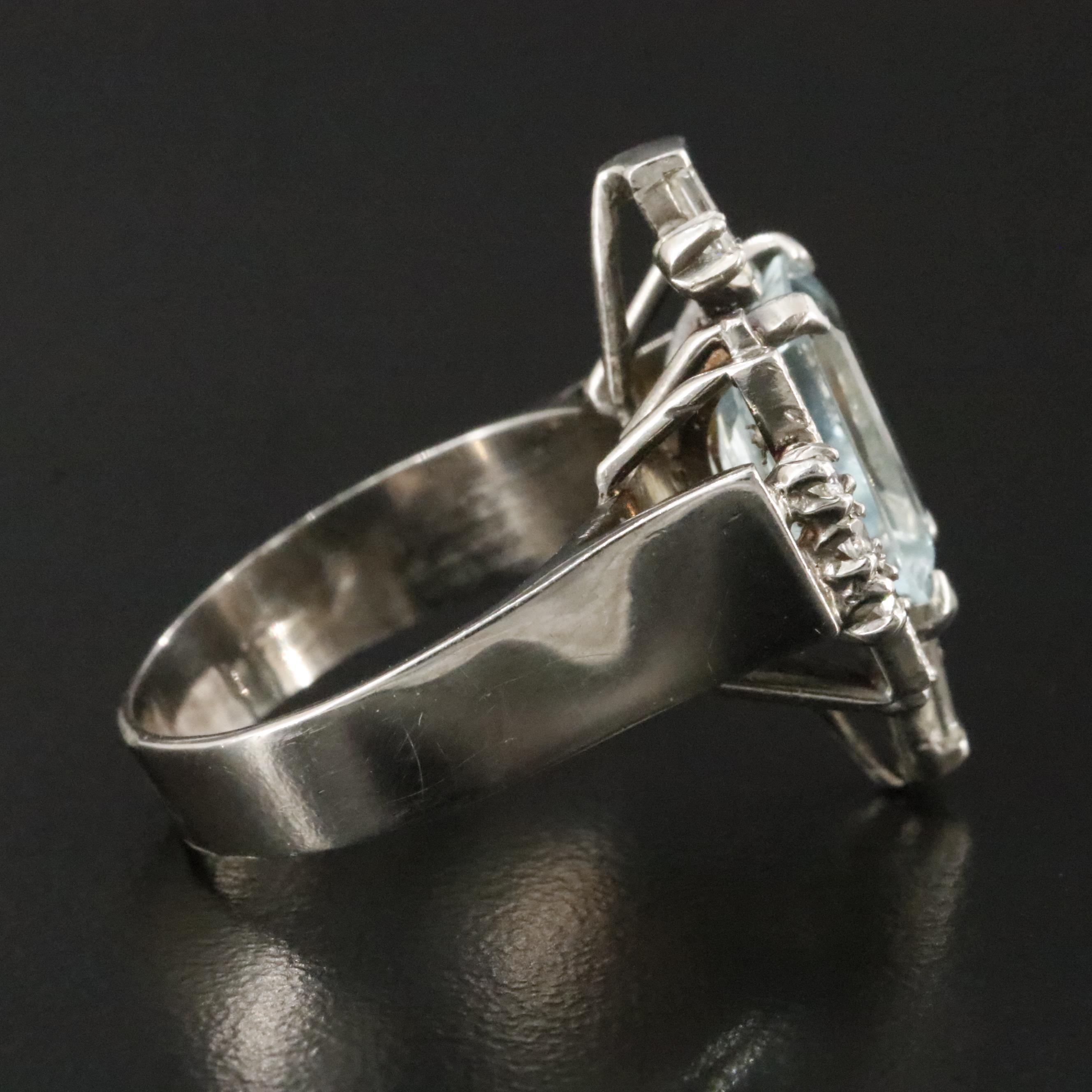 Brutalist 14K Aquamarine and Diamond Ring