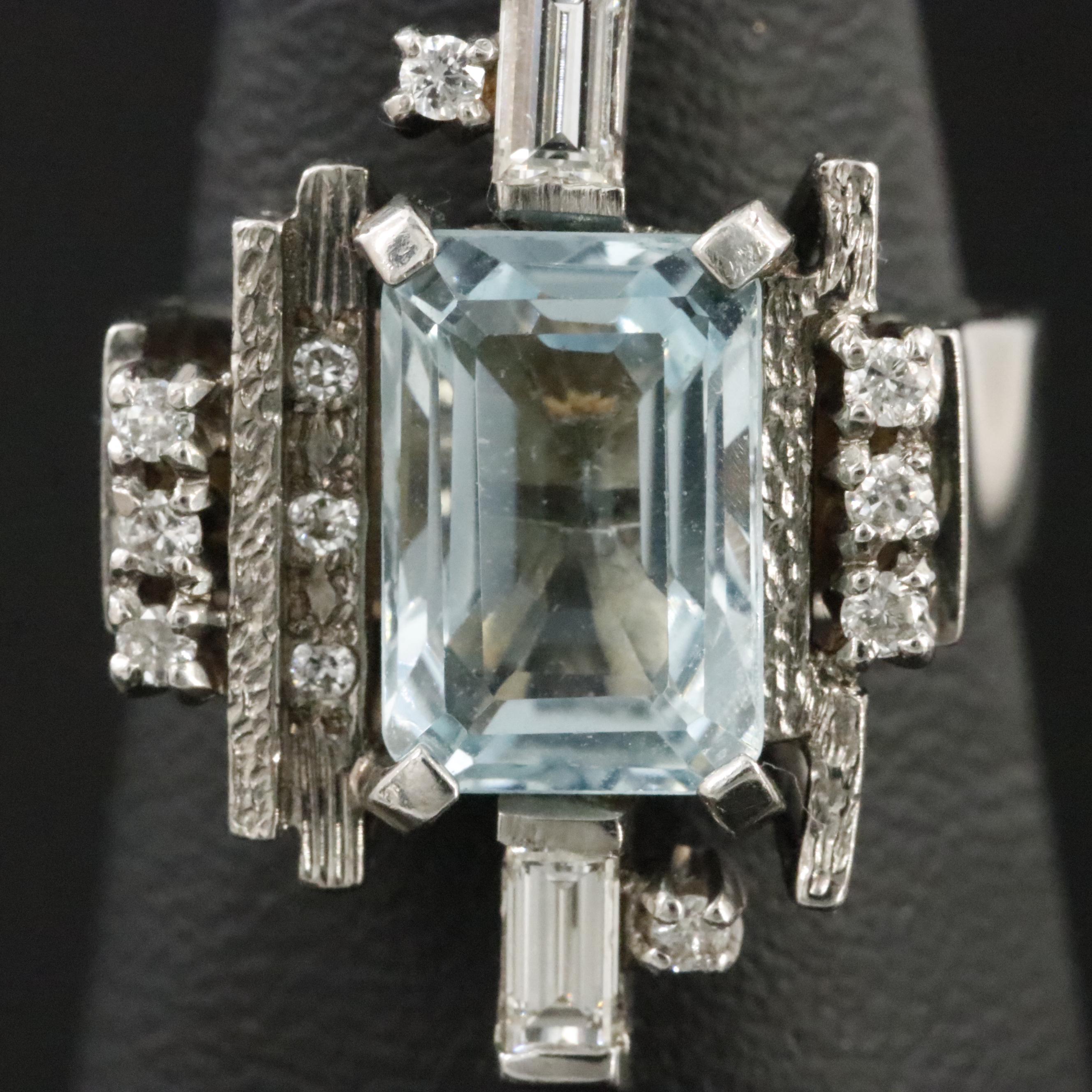 Brutalist 14K Aquamarine and Diamond Ring