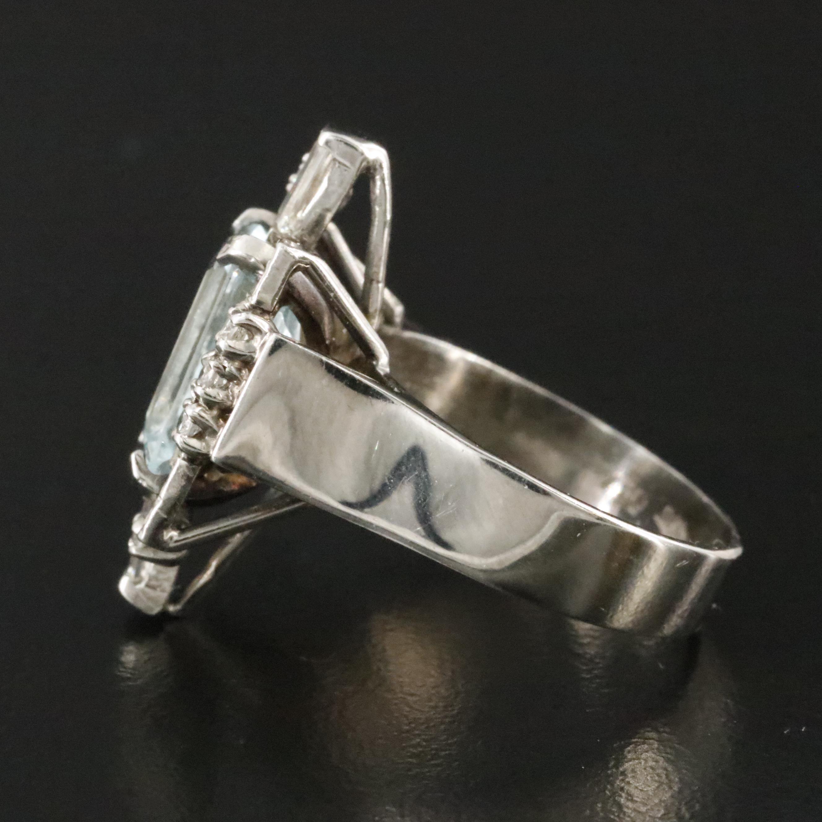 Brutalist 14K Aquamarine and Diamond Ring