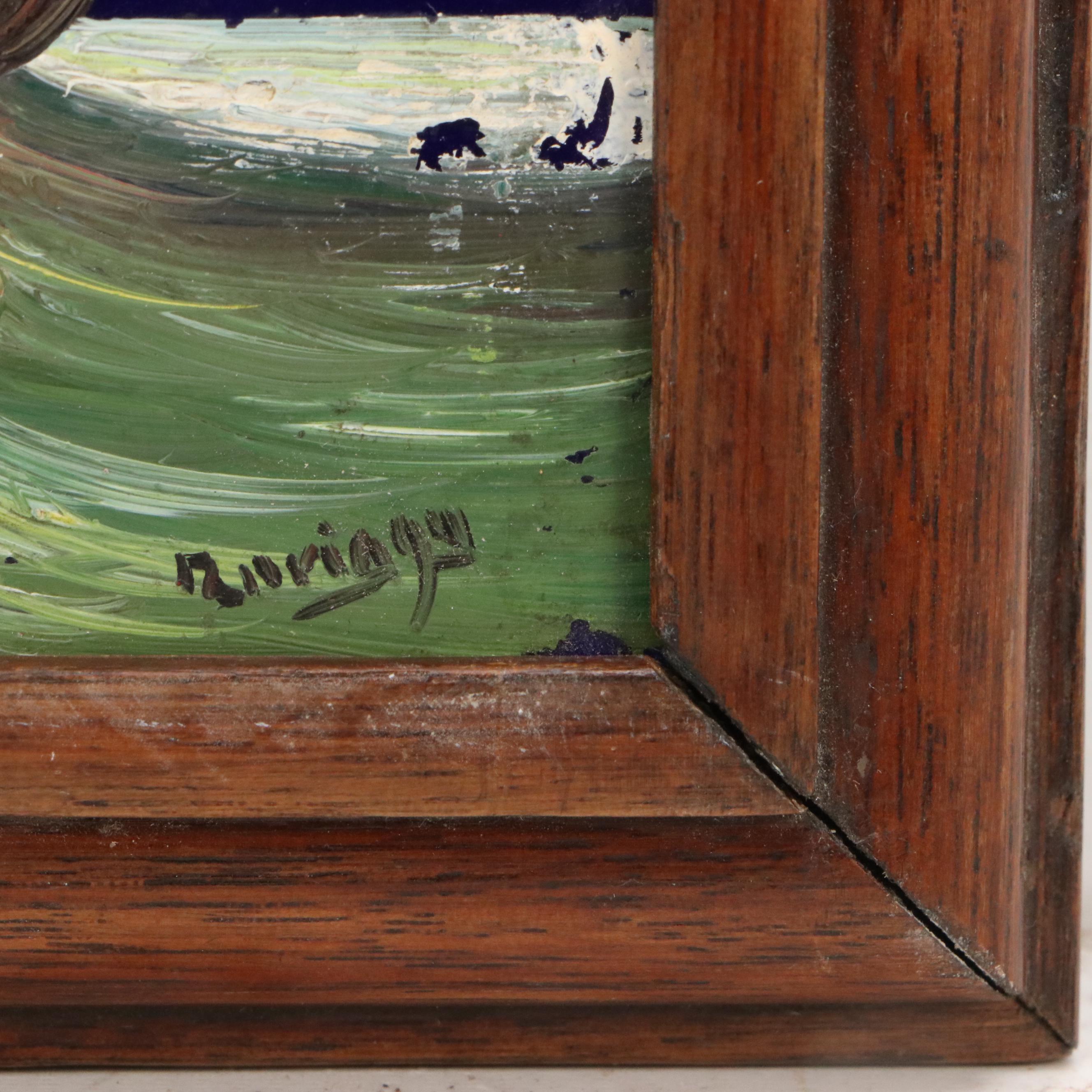 Maritime Hand-Painted Glass Tile of Sailing Ship