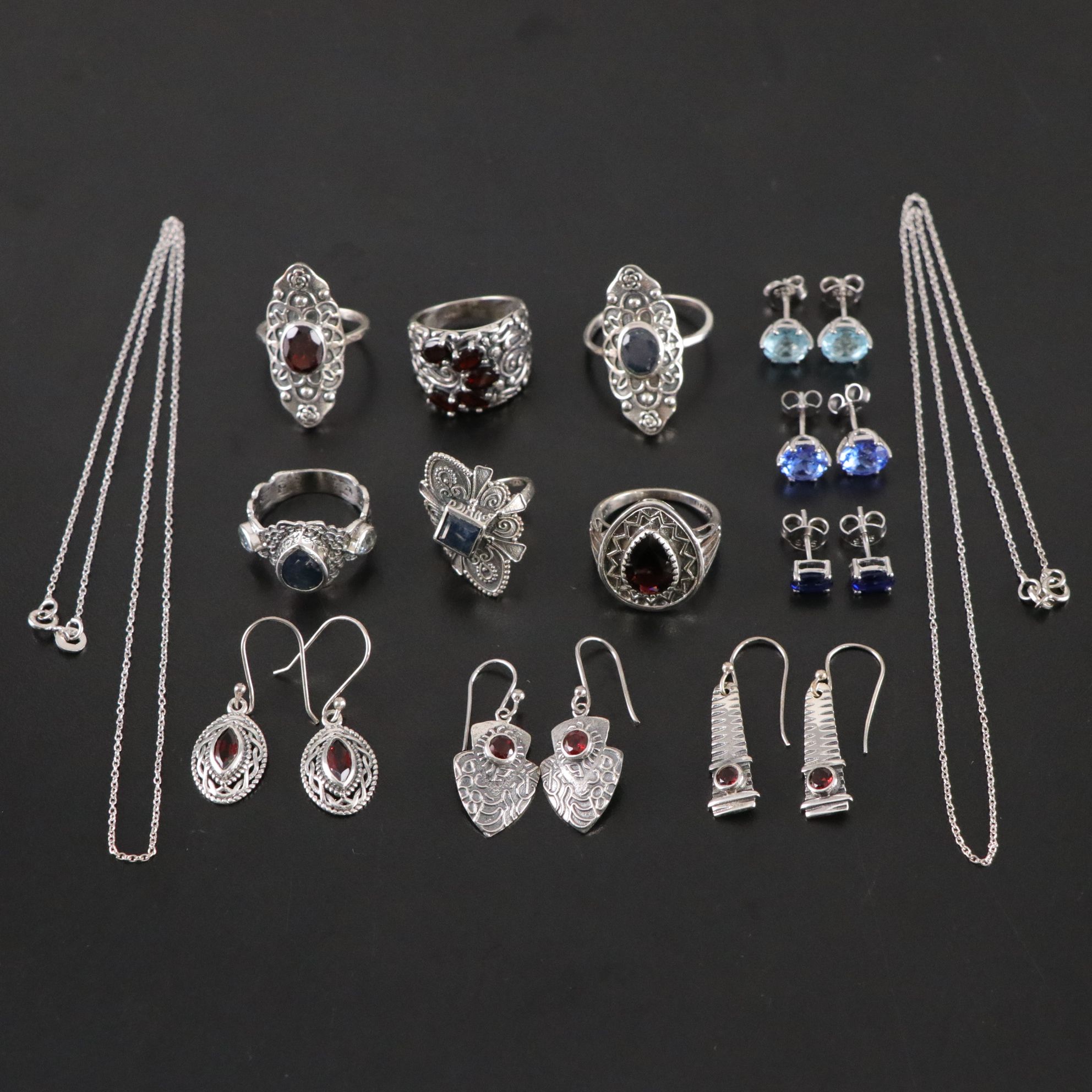 14 Assorted Sterling Silver Rings, Necklaces and Earrings