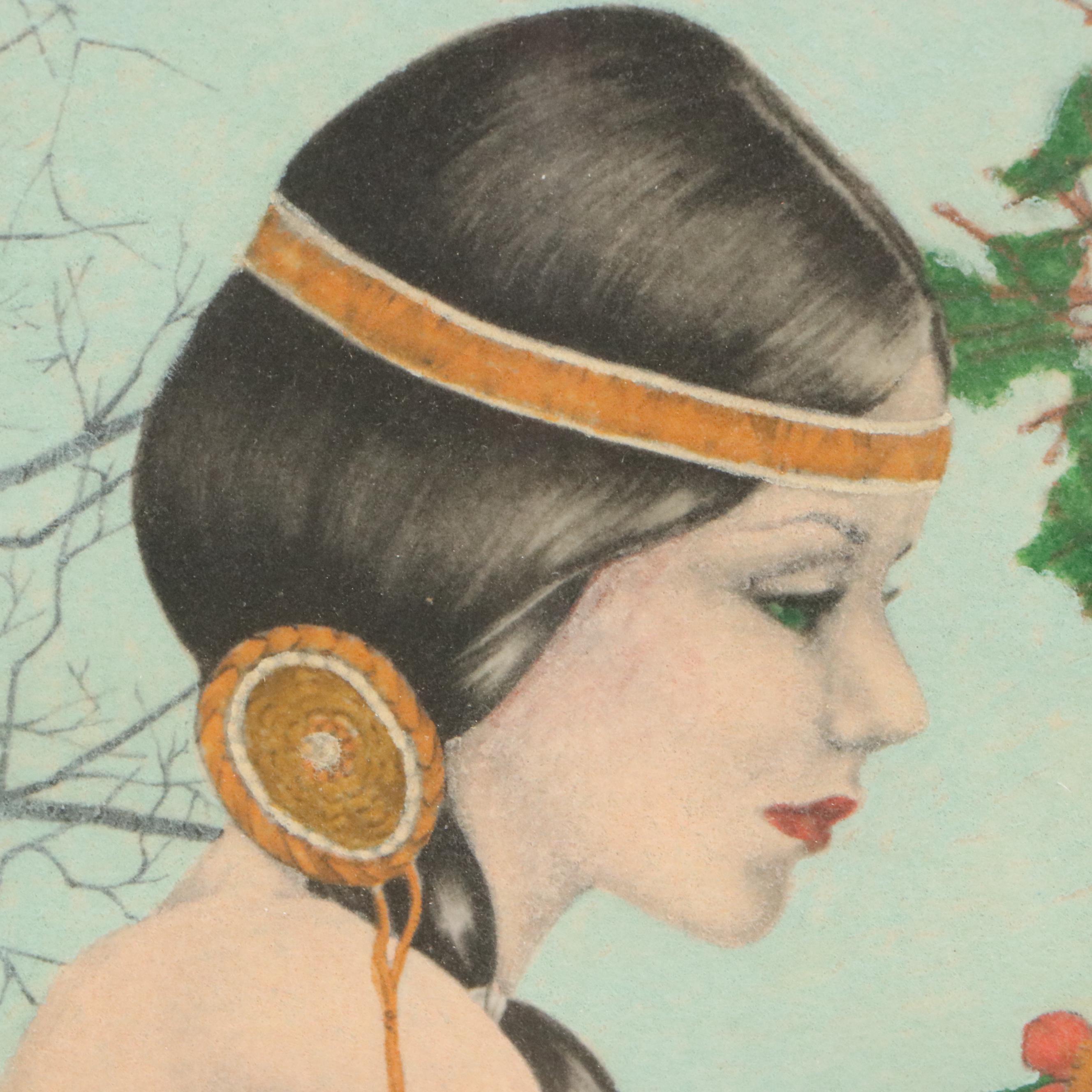 Velour Painting of Native American Woman by the River