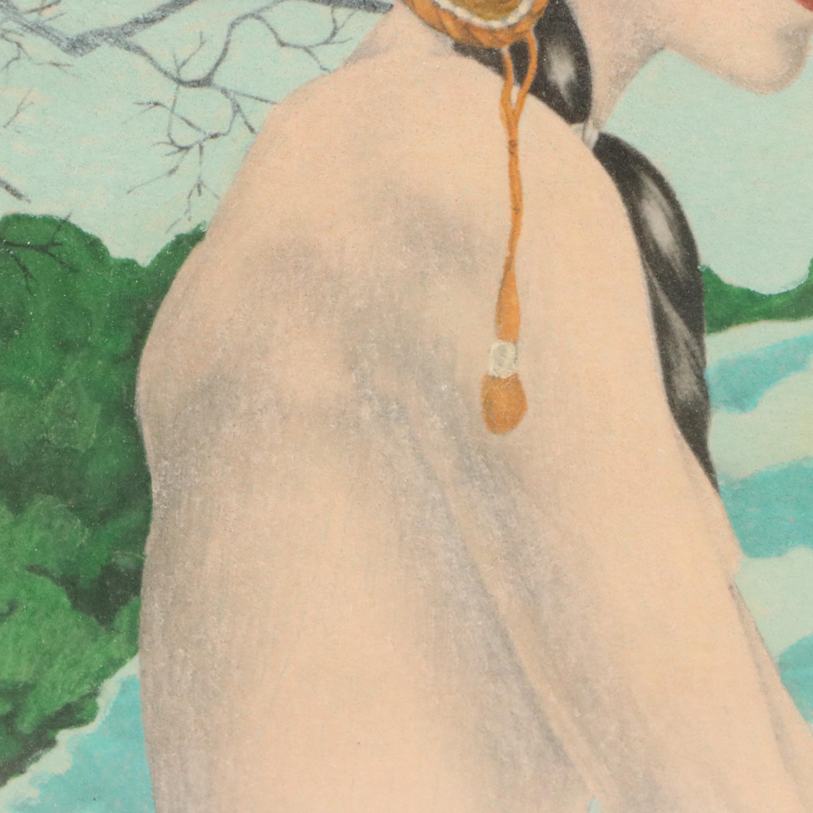 Velour Painting of Native American Woman by the River