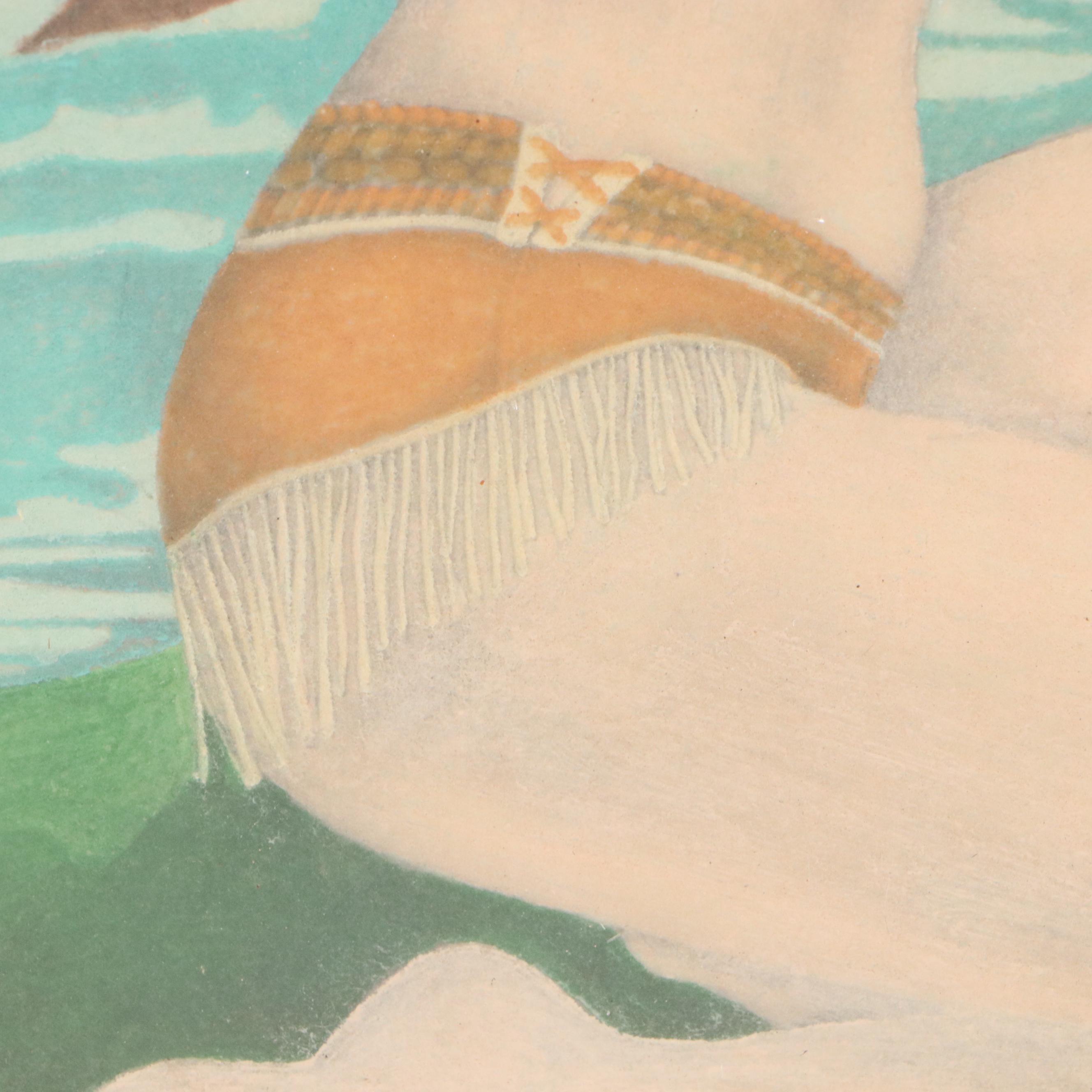 Velour Painting of Native American Woman by the River