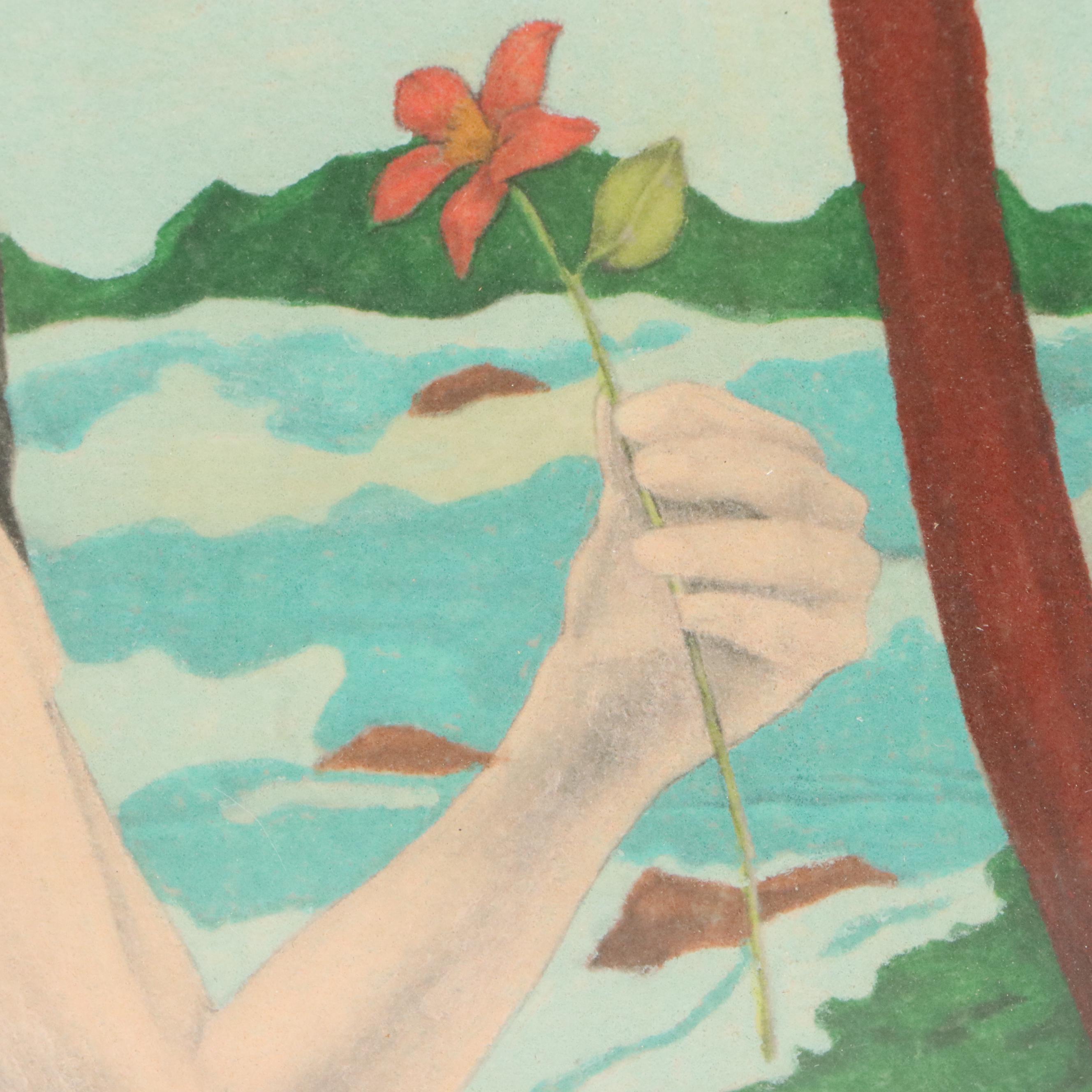 Velour Painting of Native American Woman by the River