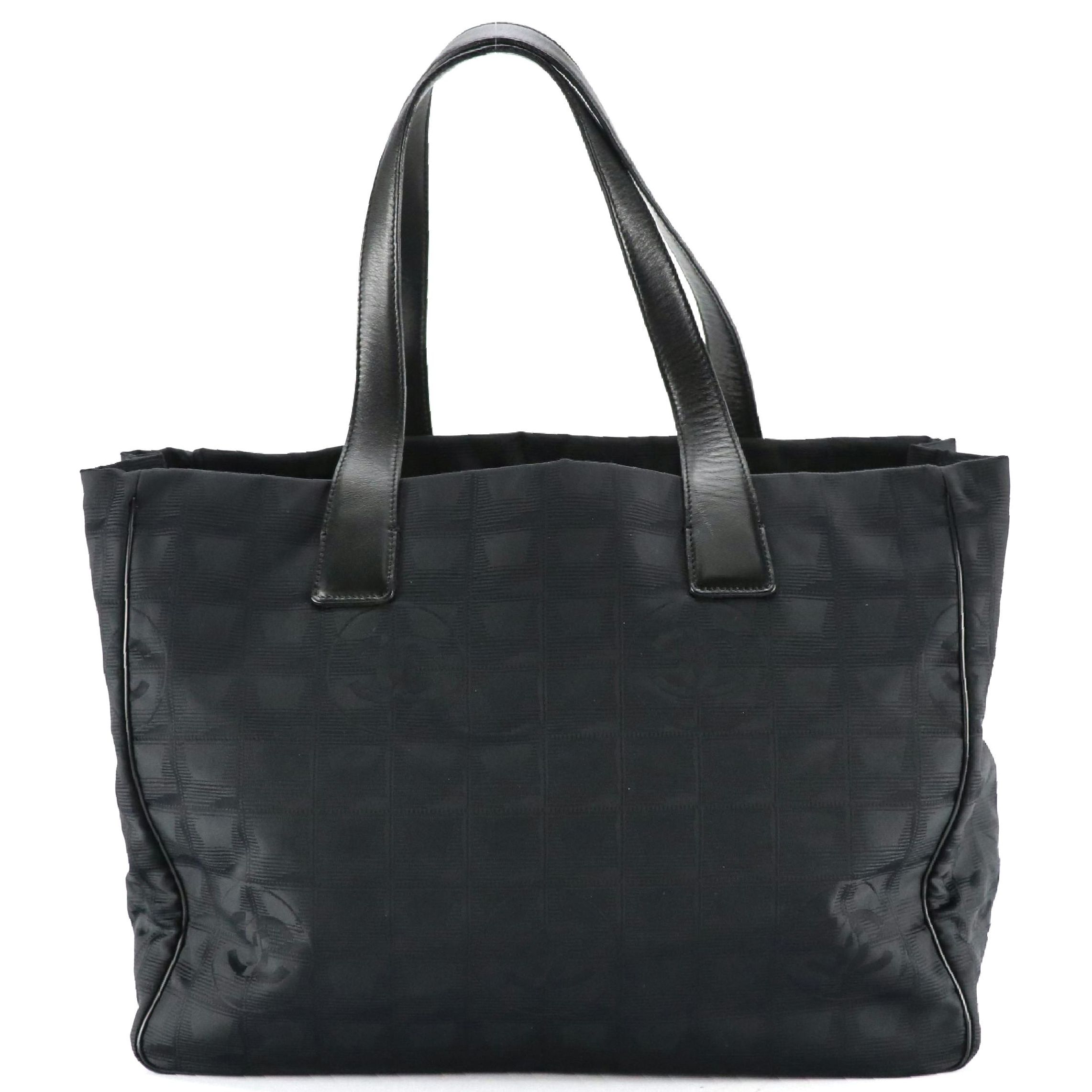 Chanel Travel Ligne Shoulder Tote in Black CC Nylon Jacquard with Leather Trim