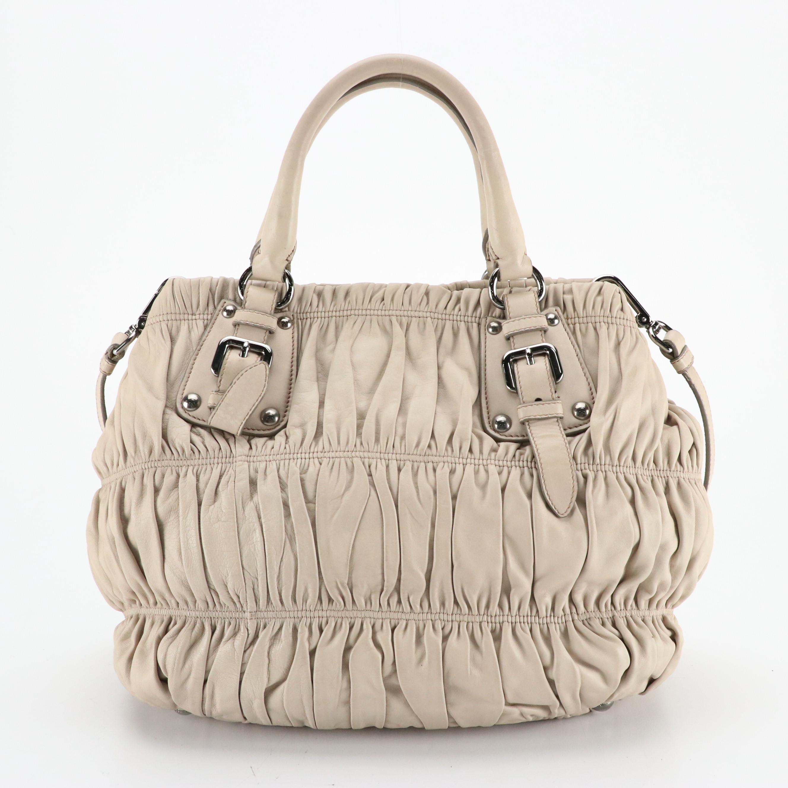 Prada Two-Way Tote in Sand Beige Gauffré Lambskin Leather