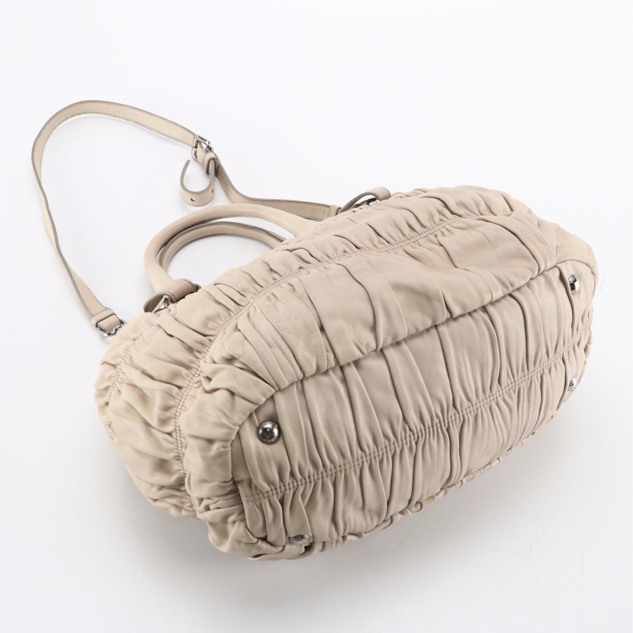 Prada Two-Way Tote in Sand Beige Gauffré Lambskin Leather