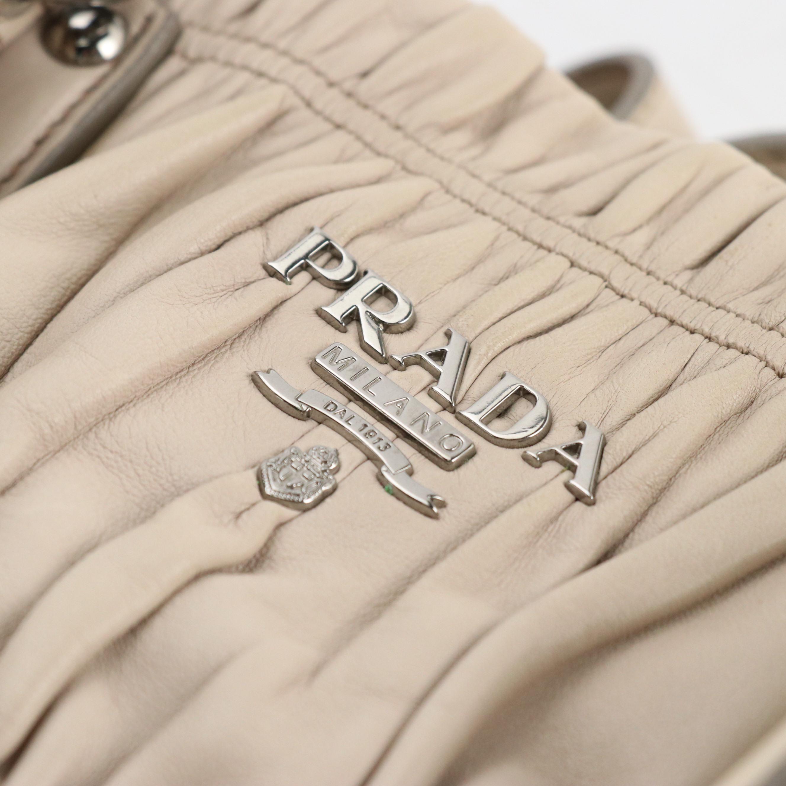 Prada Two-Way Tote in Sand Beige Gauffré Lambskin Leather