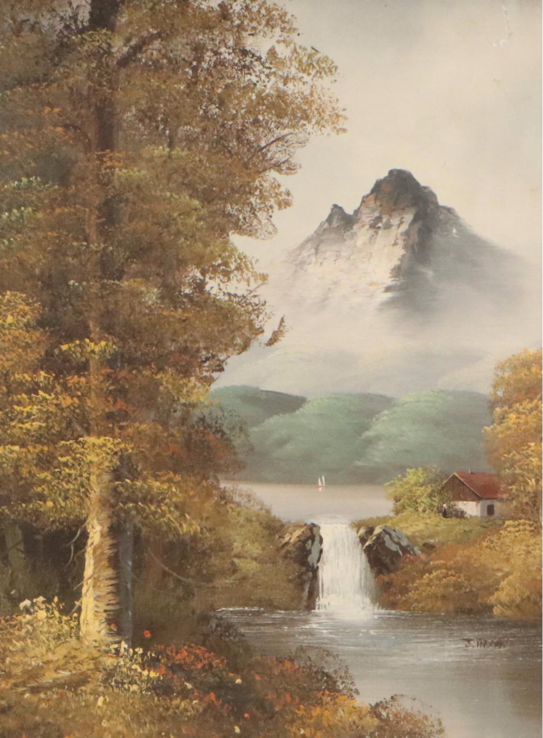 J. Thomas Mountainous Landscape Oil Painting, Late 20th Century