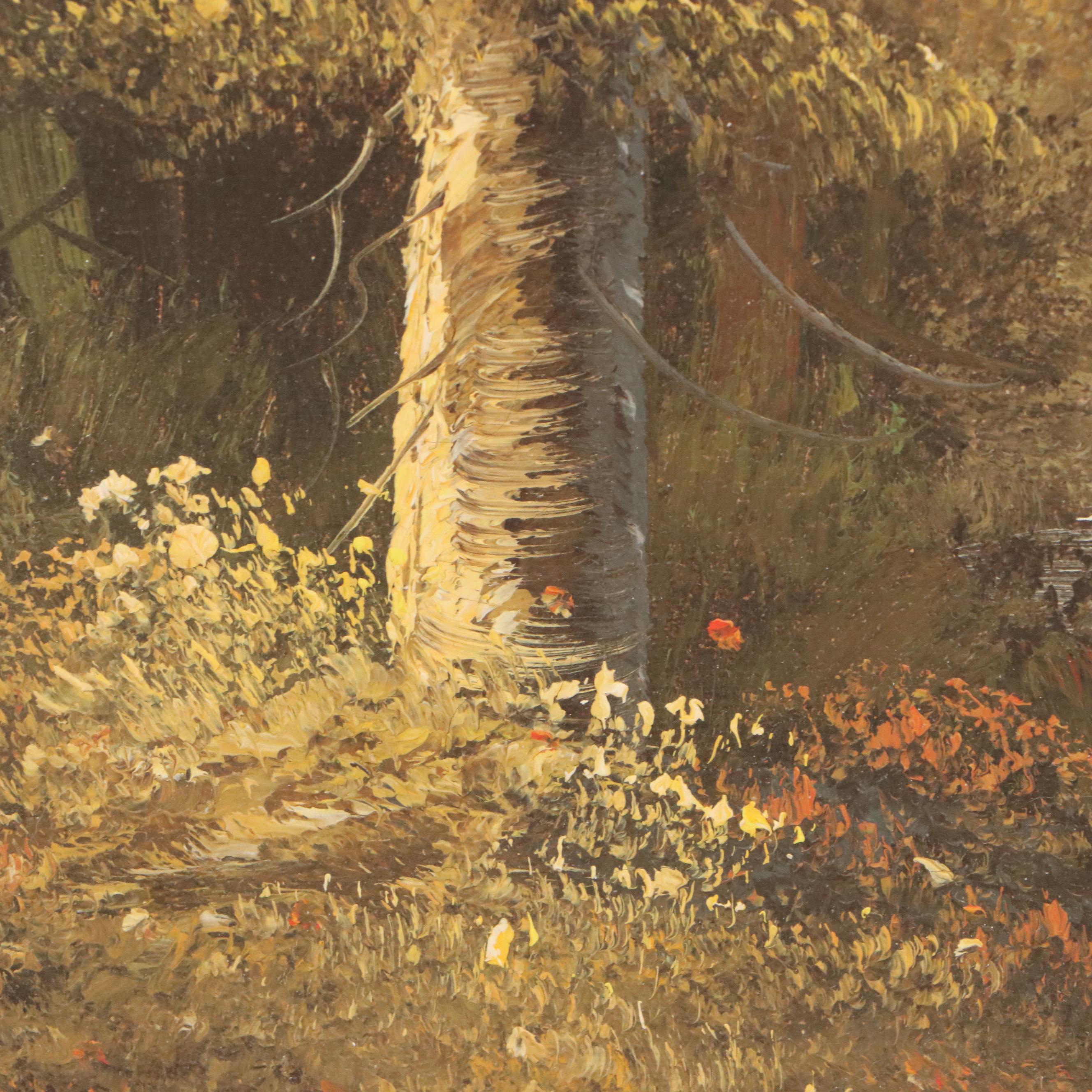 J. Thomas Mountainous Landscape Oil Painting, Late 20th Century