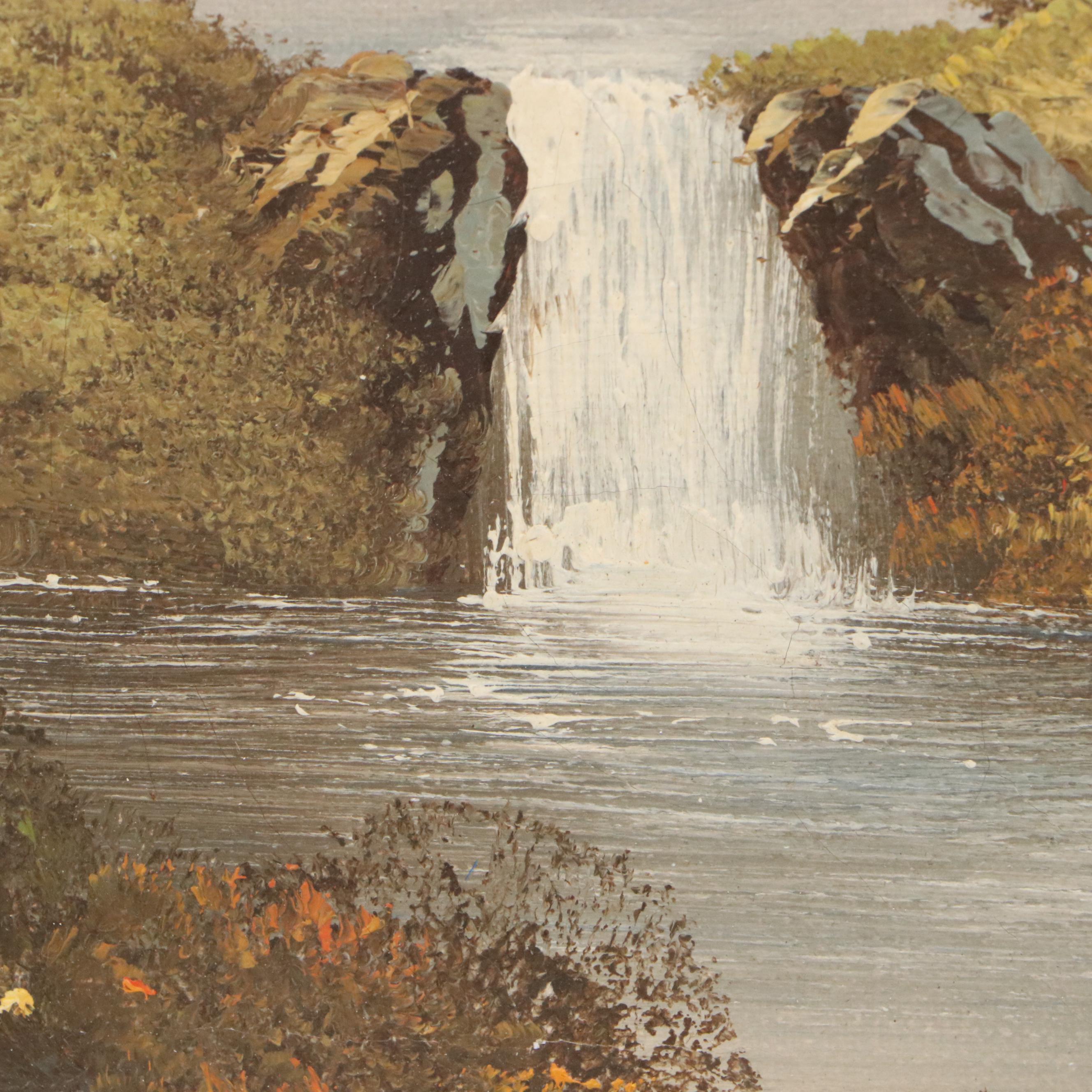 J. Thomas Mountainous Landscape Oil Painting, Late 20th Century