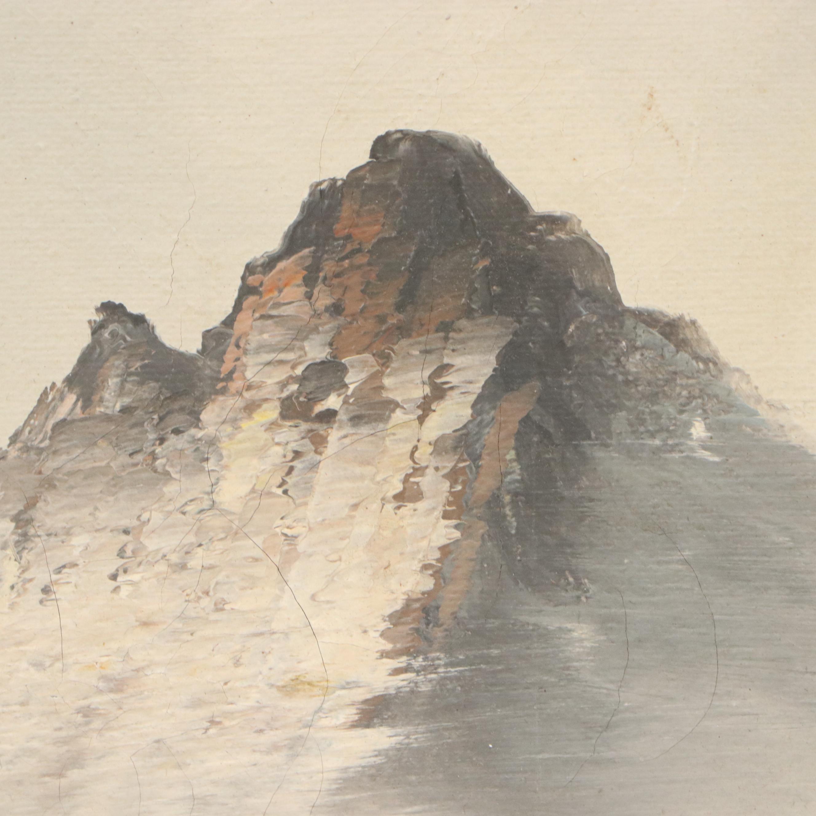 J. Thomas Mountainous Landscape Oil Painting, Late 20th Century