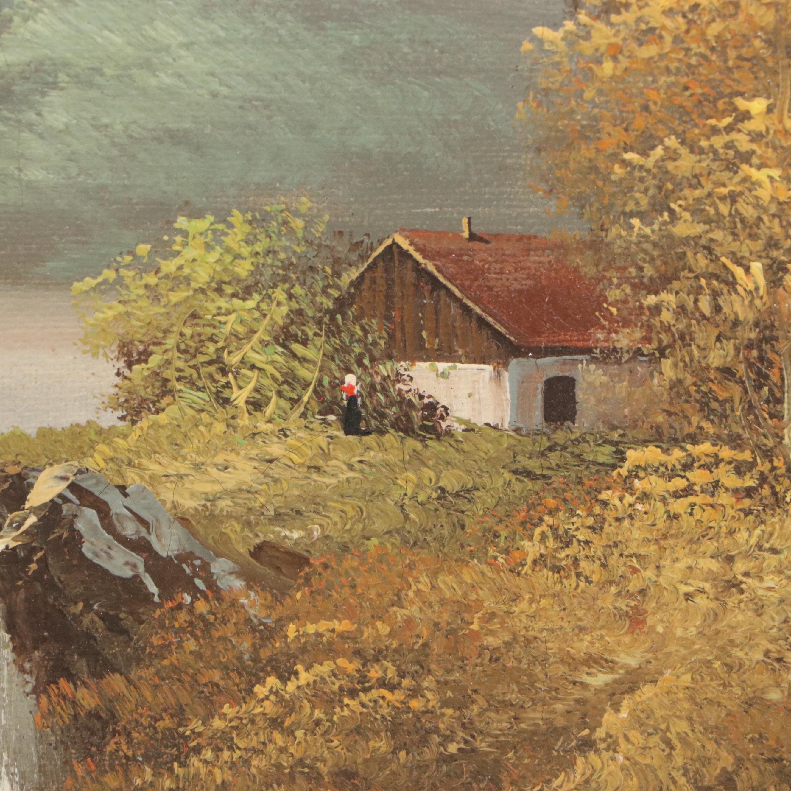 J. Thomas Mountainous Landscape Oil Painting, Late 20th Century