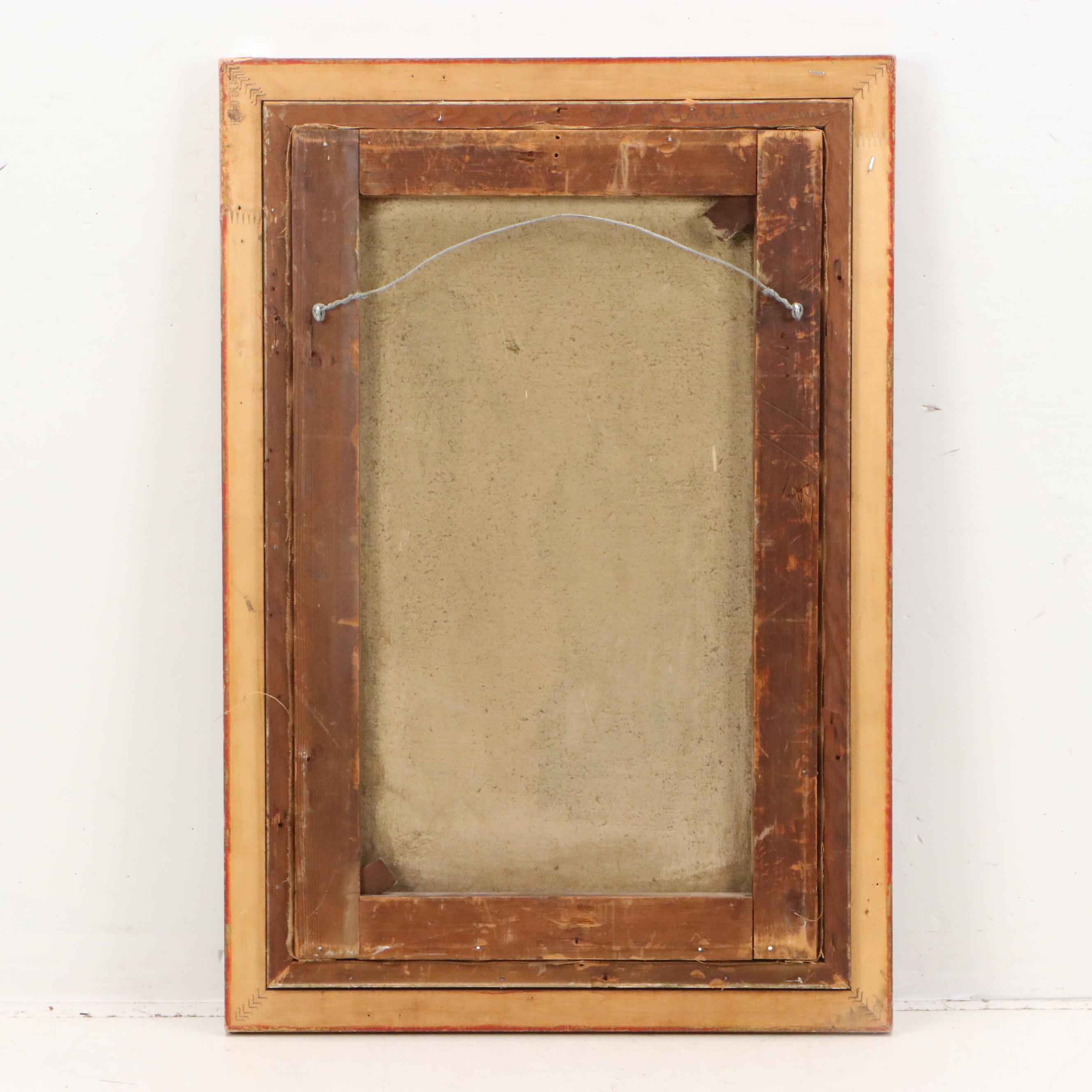 Wooded Landscape Oil Painting with Waterfall, Late 20th Century