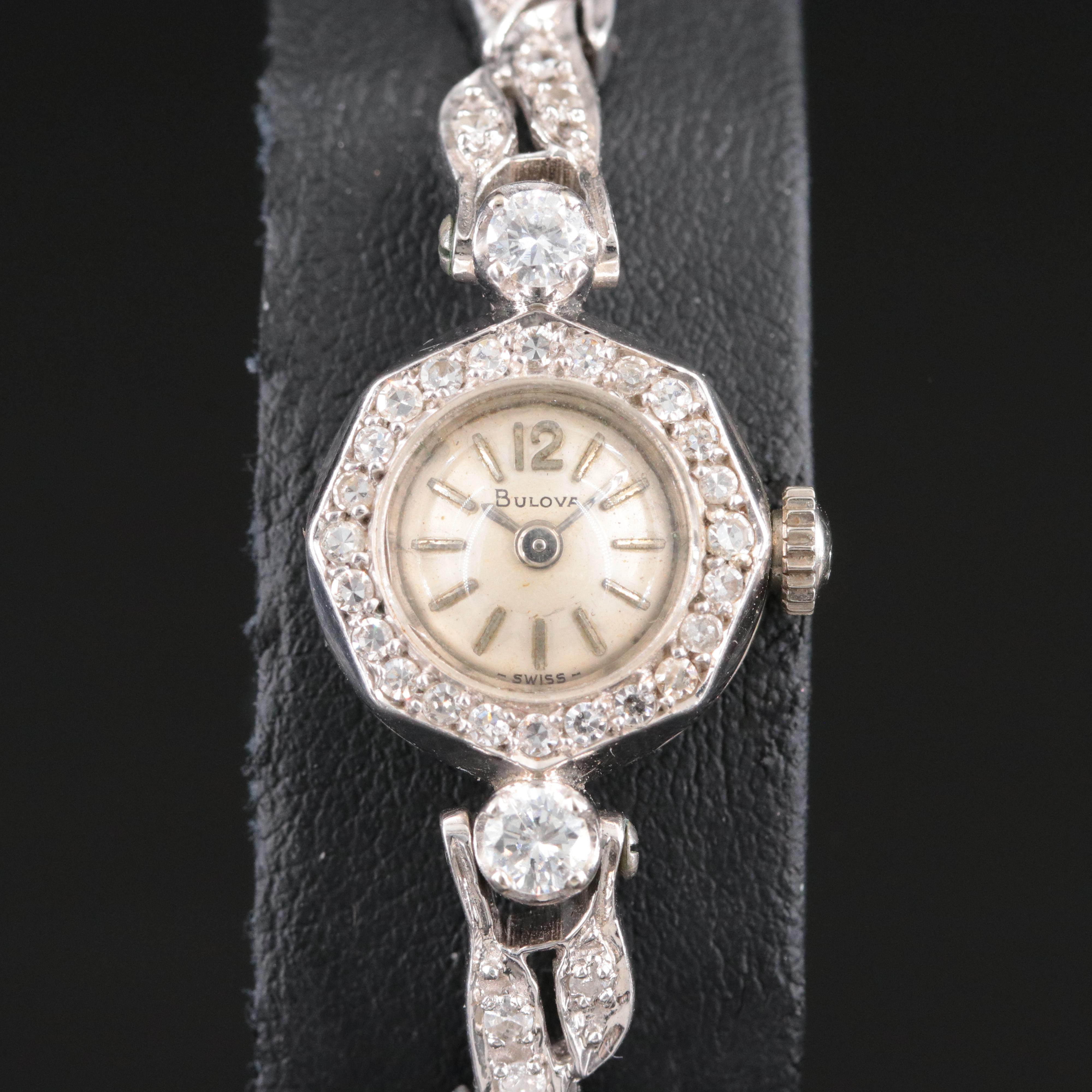 14K Bulova Vintage Diamond Cocktail Watch