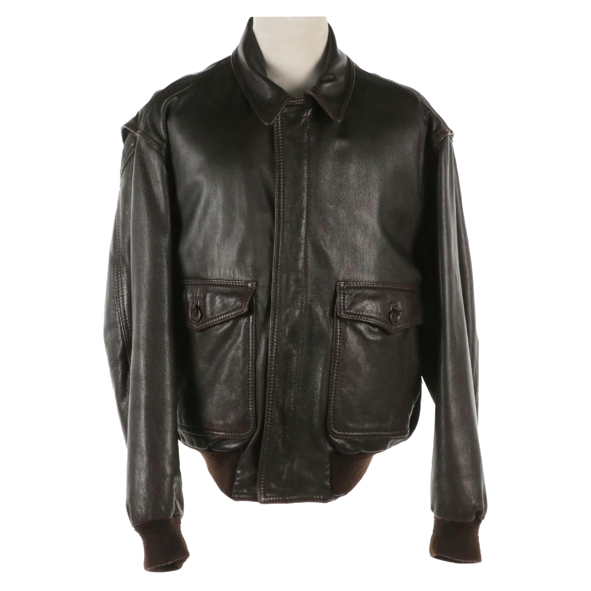 Men's Volo Brown Leather Bomber Jacket with Quilted Removable Lining