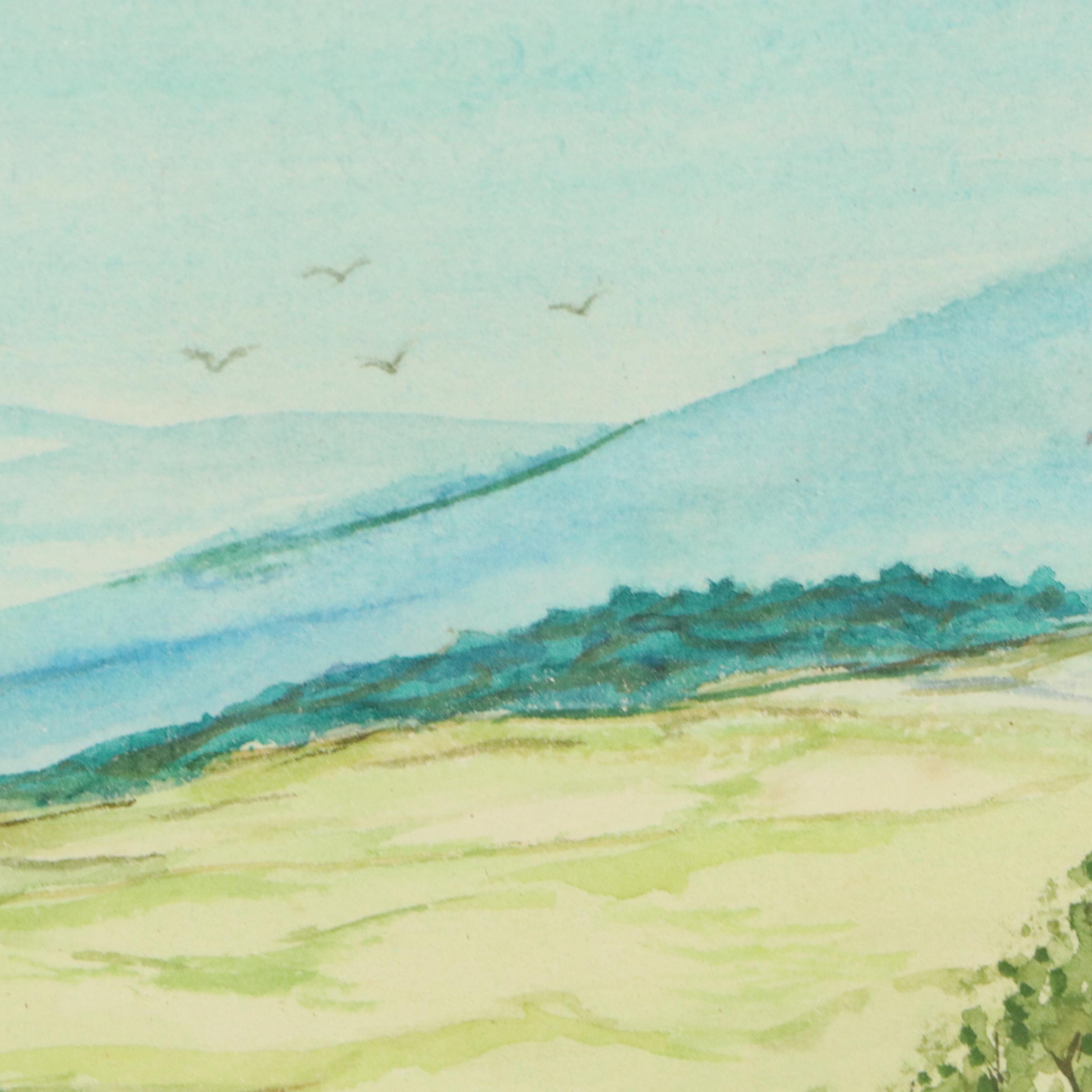 H. Brierley Rolling Hills Landscape Watercolor Painting