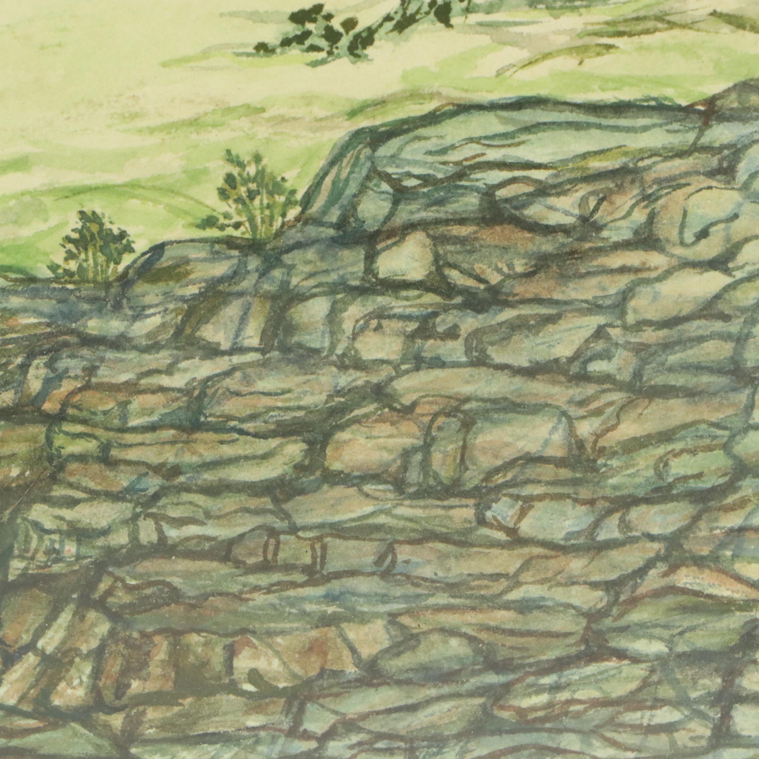 H. Brierley Rolling Hills Landscape Watercolor Painting