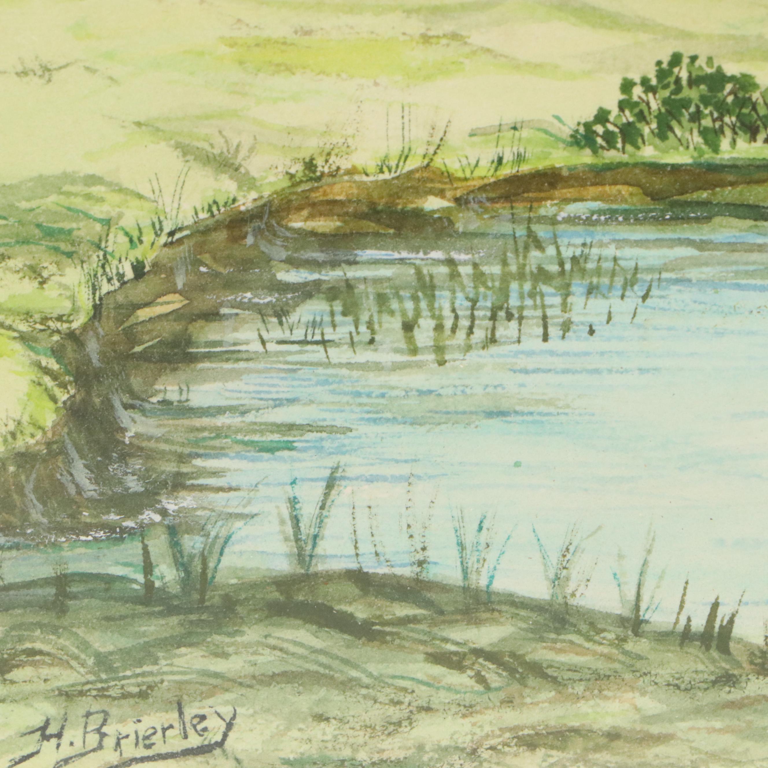 H. Brierley Rolling Hills Landscape Watercolor Painting