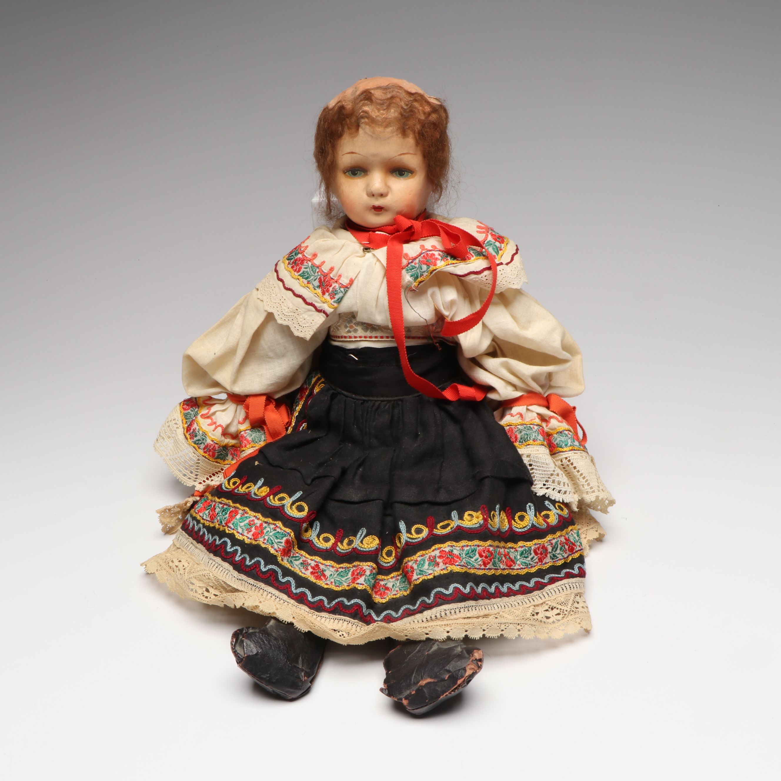 Baitz Austrian Papier-Mâché Doll with Italian and Other Hand-Painted Dolls