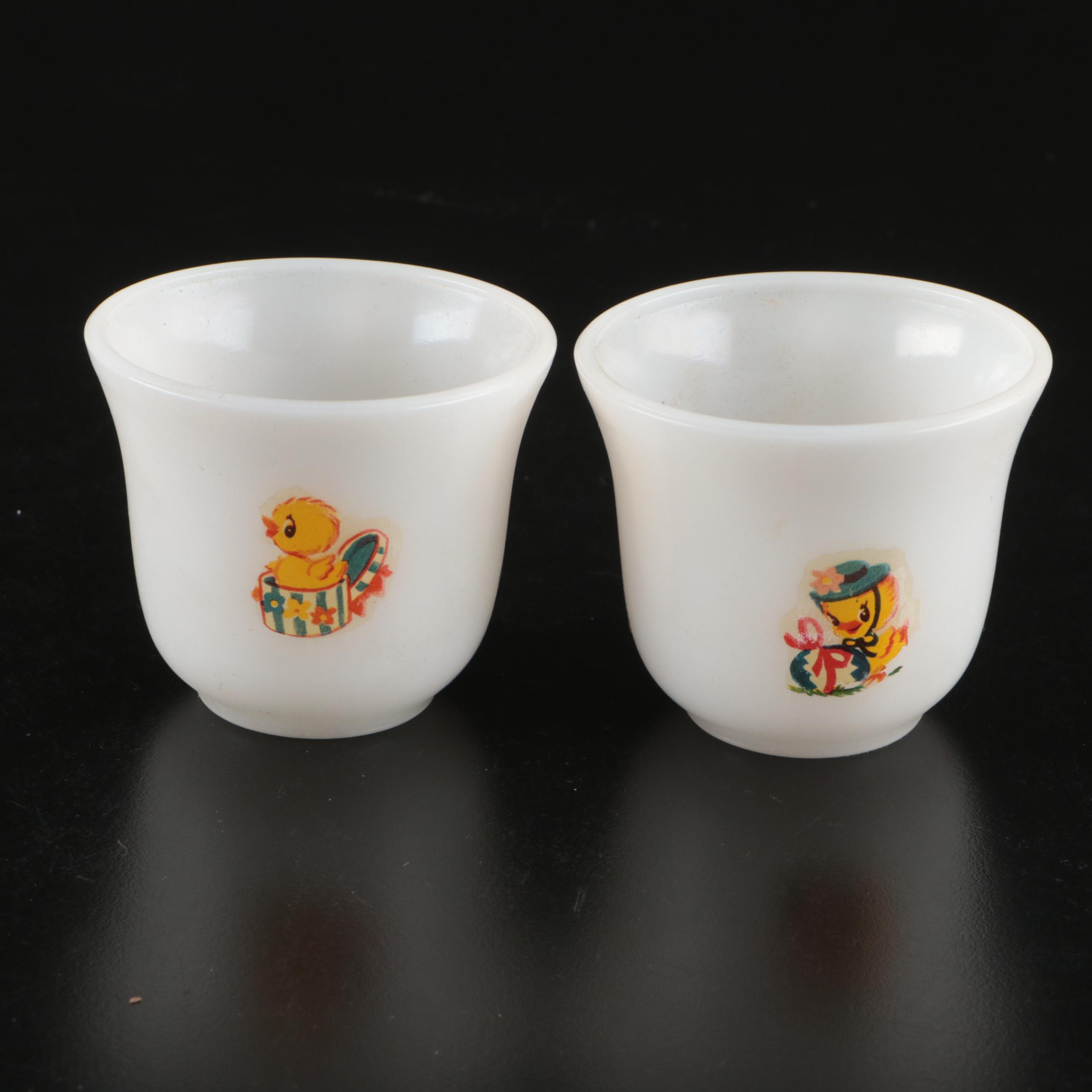 Pastel Pressed Glass Child's or Doll Teacups and Saucers, Late 20th Century