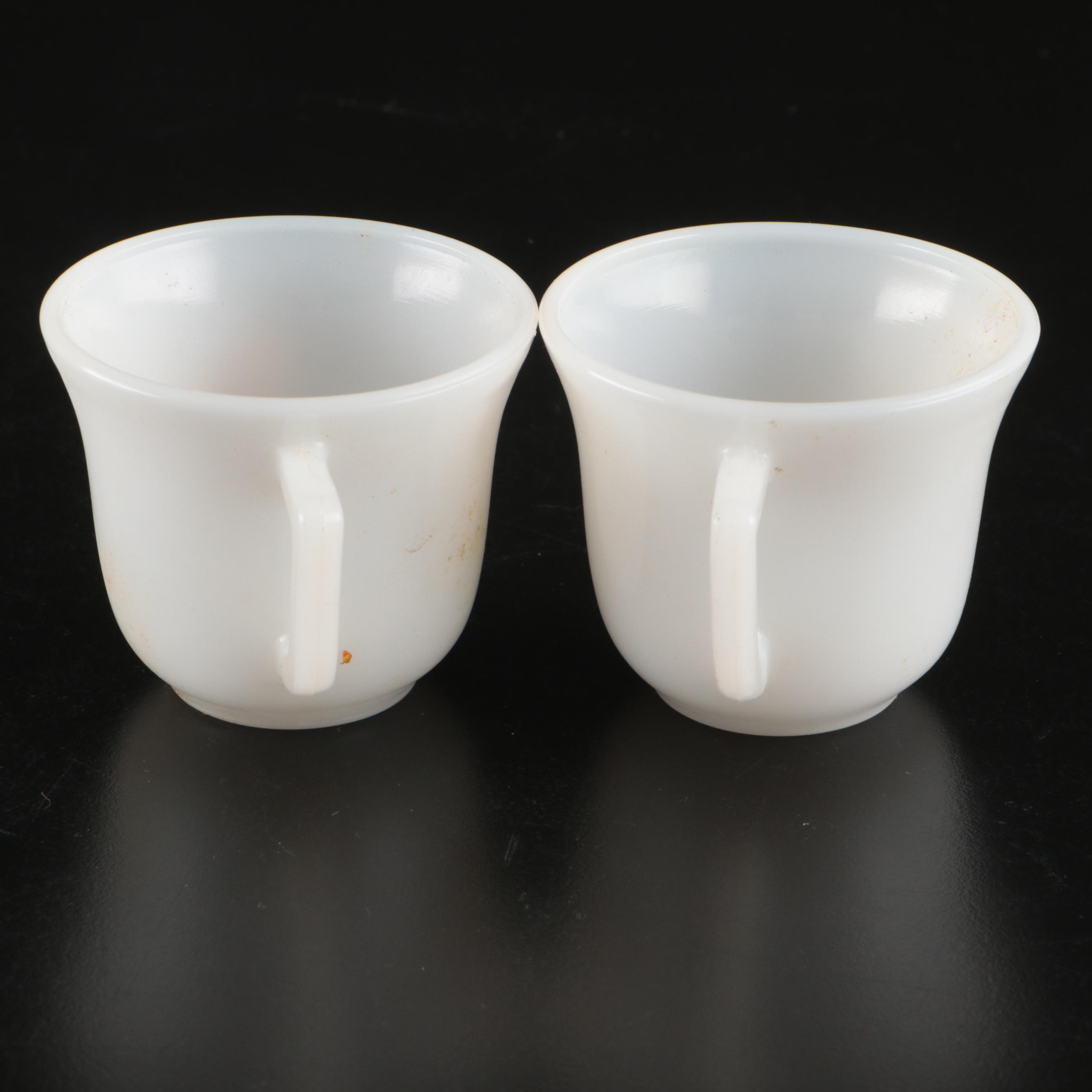 Pastel Pressed Glass Child's or Doll Teacups and Saucers, Late 20th Century