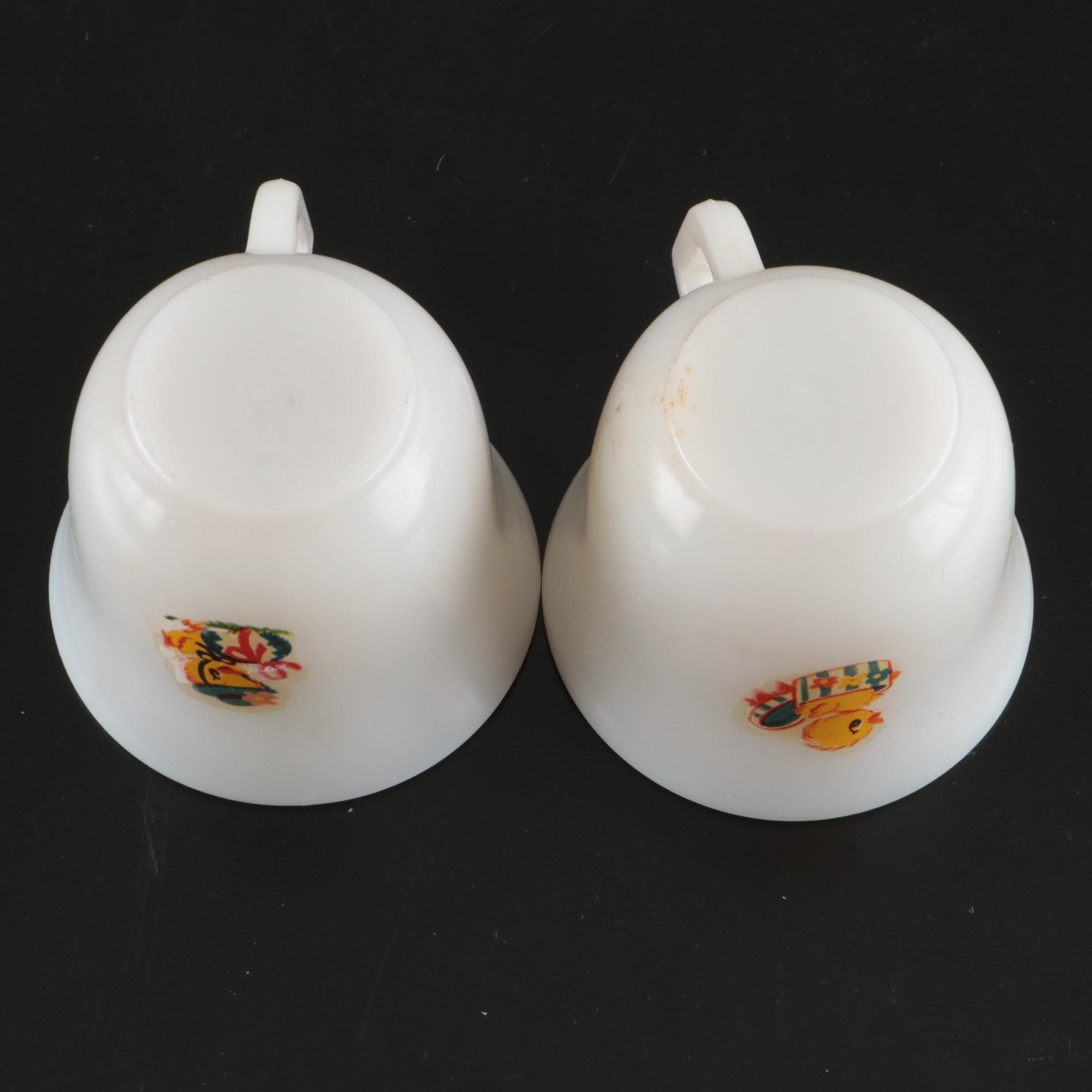 Pastel Pressed Glass Child's or Doll Teacups and Saucers, Late 20th Century