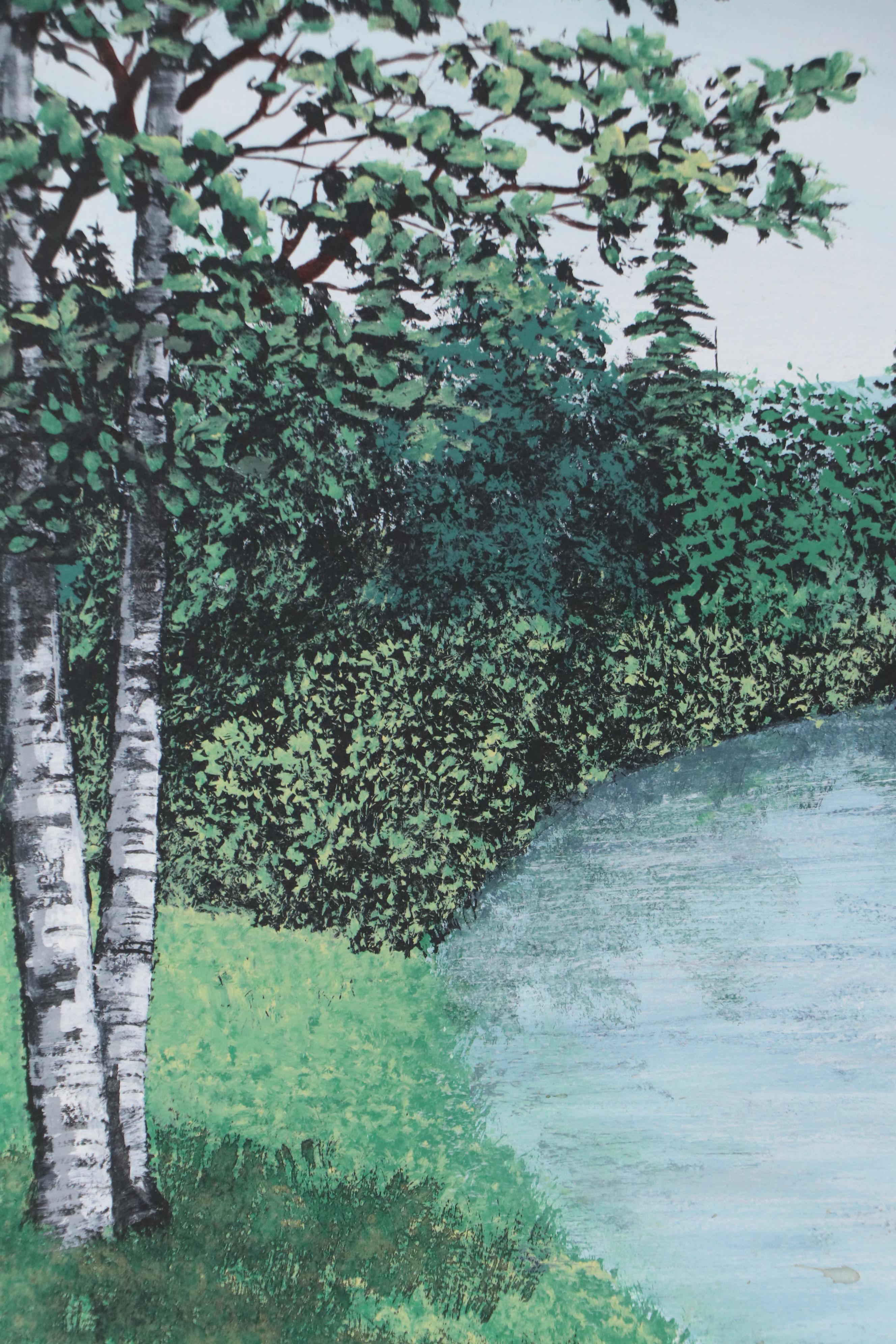 Mark Edgecomb Acrylic Painting of Couple Canoeing, Mid to Late 20th Century