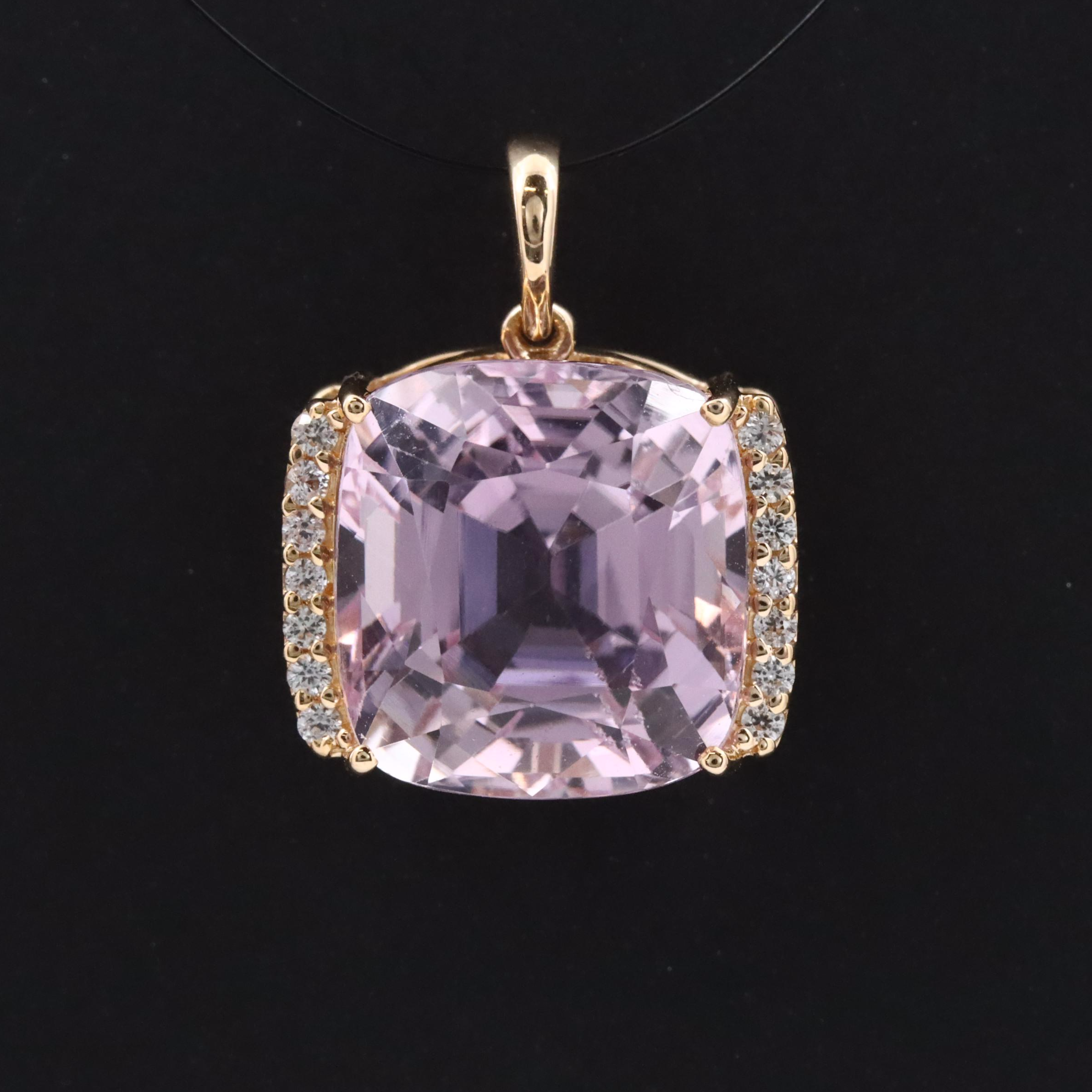 14K 9.17 CT Kunzite and White Sapphire Pendant with IGI Jewelry Report