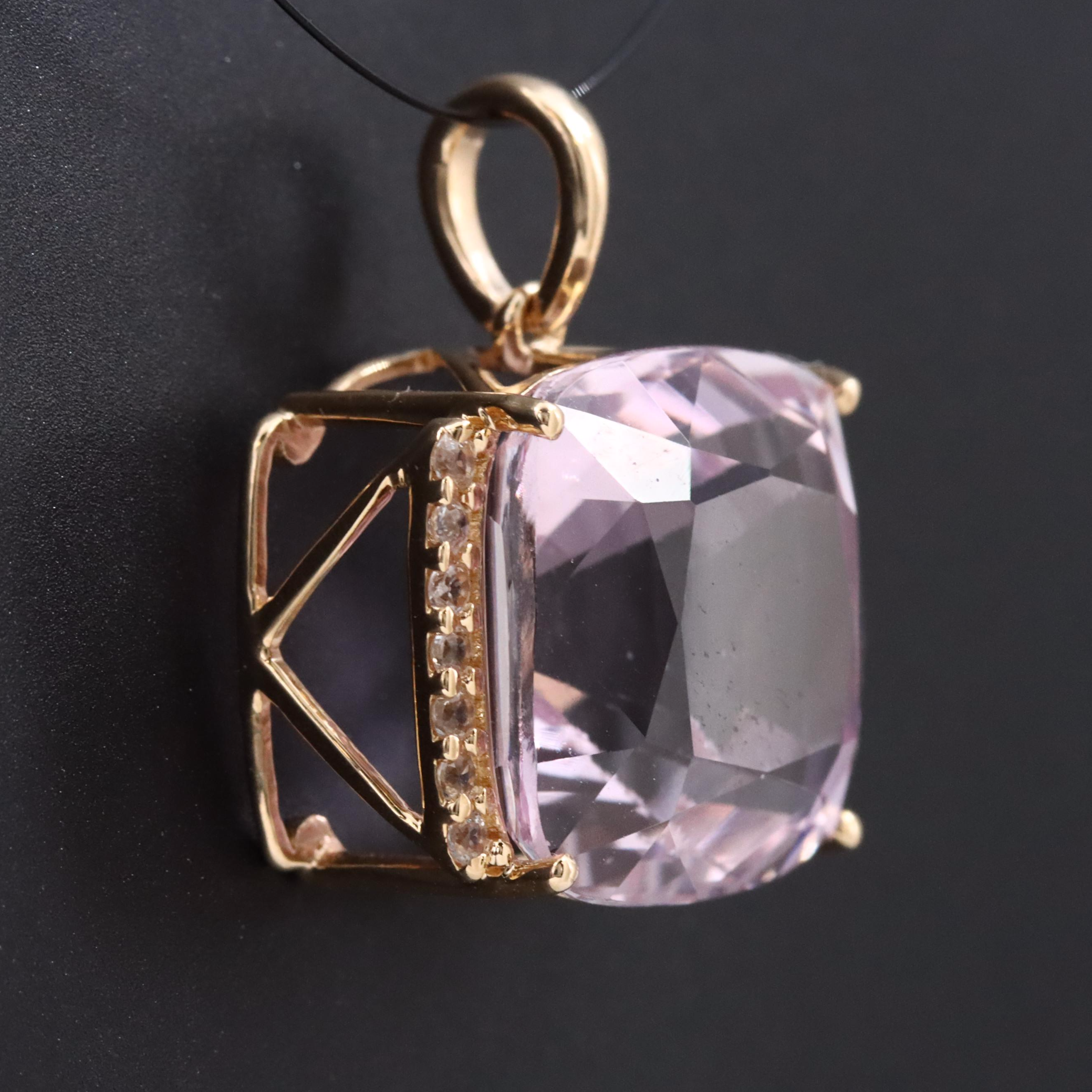 14K 9.17 CT Kunzite and White Sapphire Pendant with IGI Jewelry Report