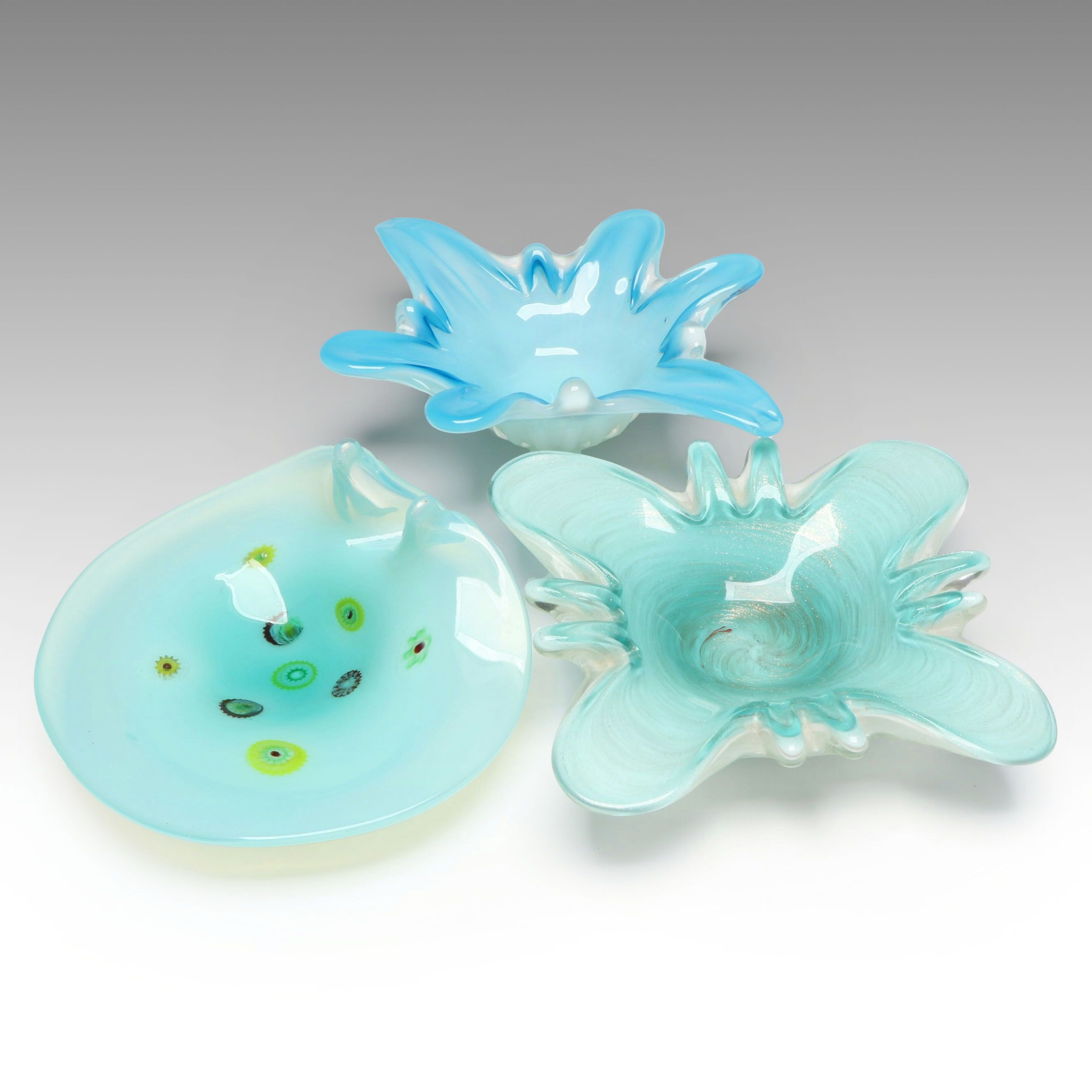 Italian Murano Blue Glass Bowls, Mid to Late 20th Century