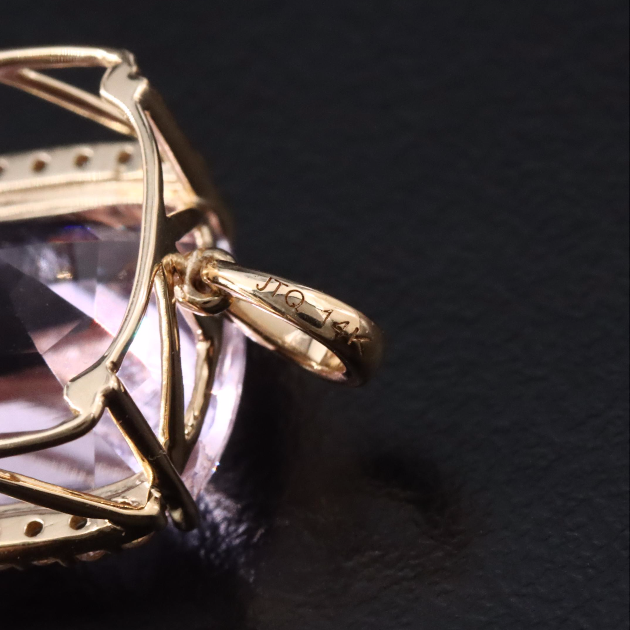 14K 9.17 CT Kunzite and White Sapphire Pendant with IGI Jewelry Report