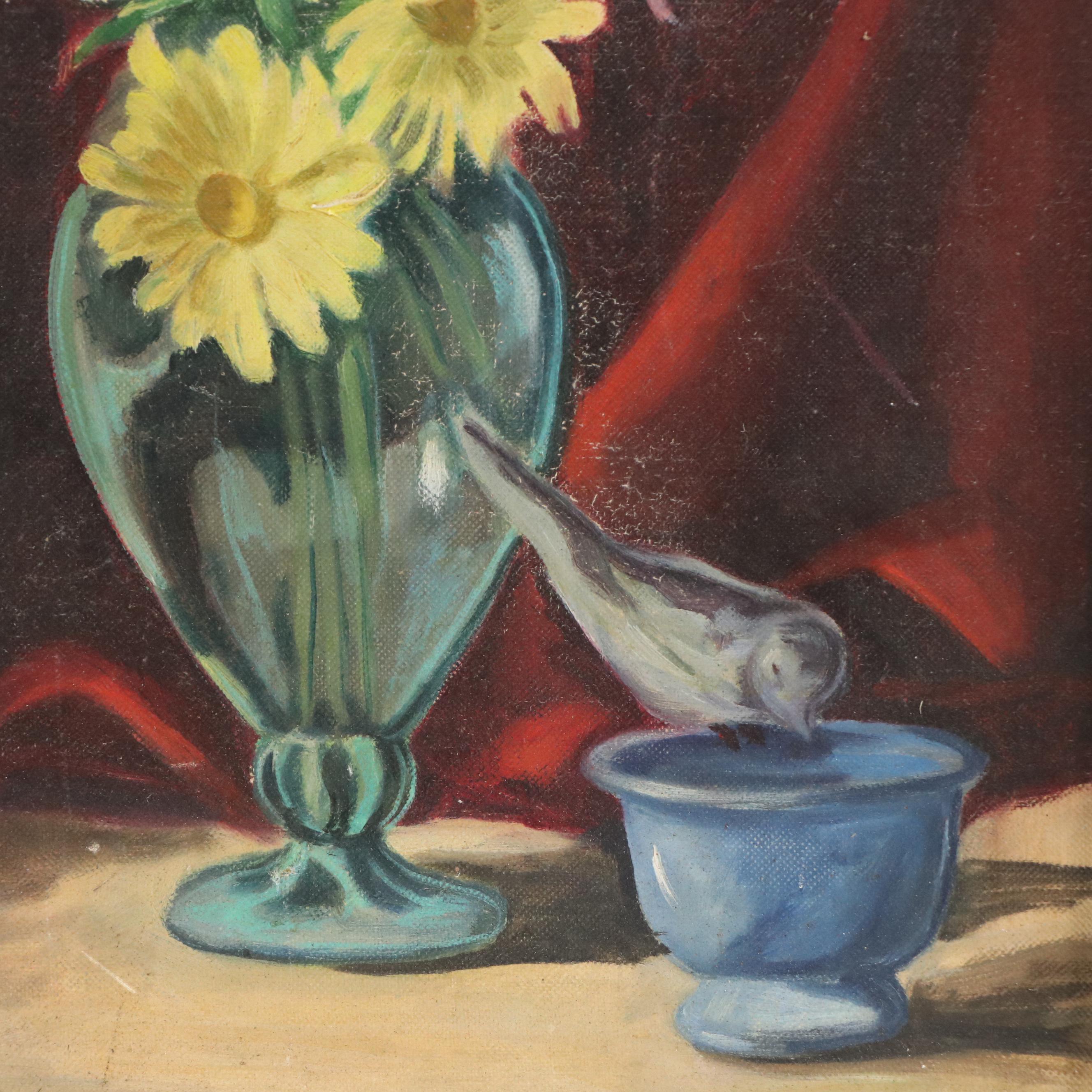 Sophie Skinner Oil Painting of Bouquet in Glass Vase, Mid-20th Century