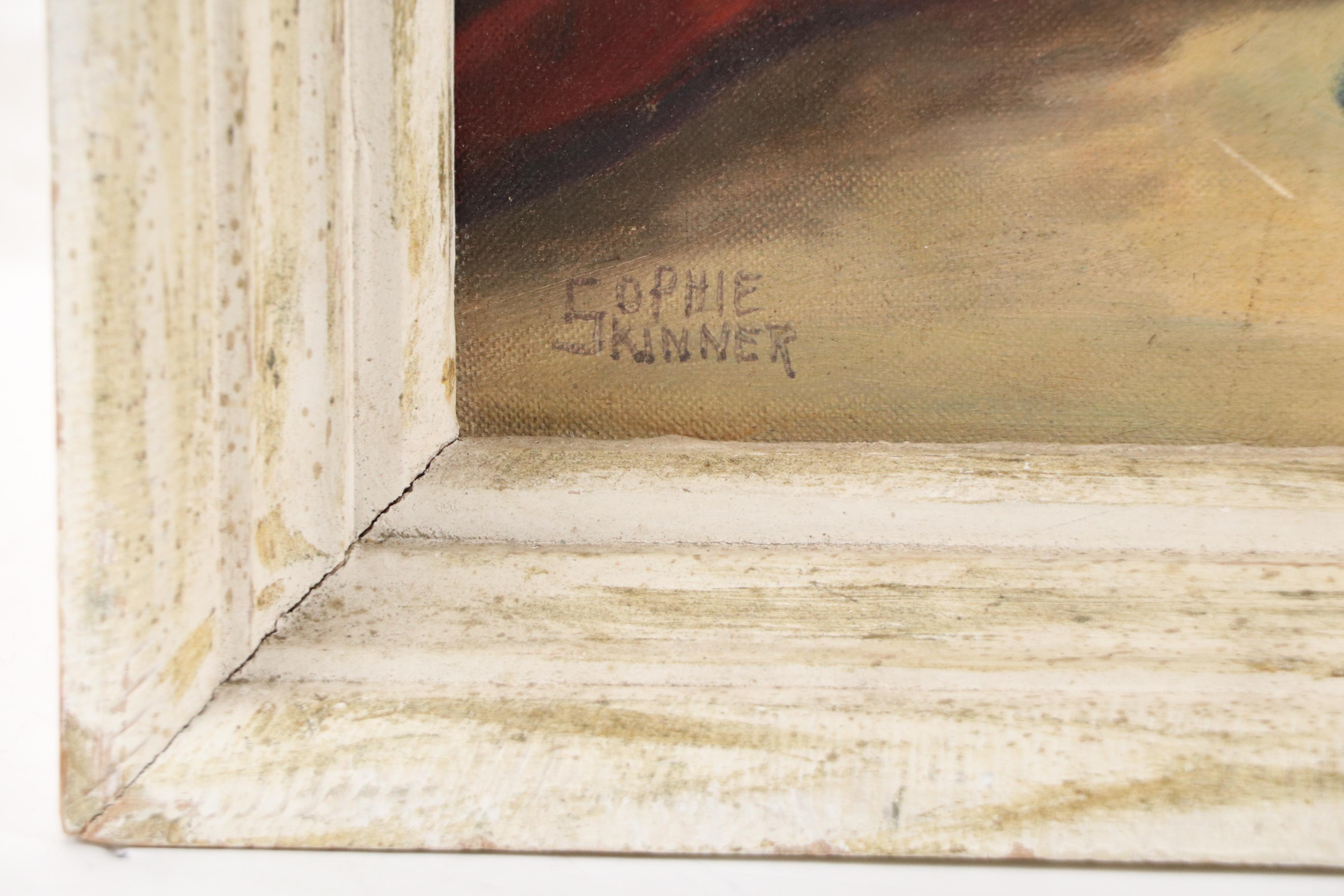 Sophie Skinner Oil Painting of Bouquet in Glass Vase, Mid-20th Century