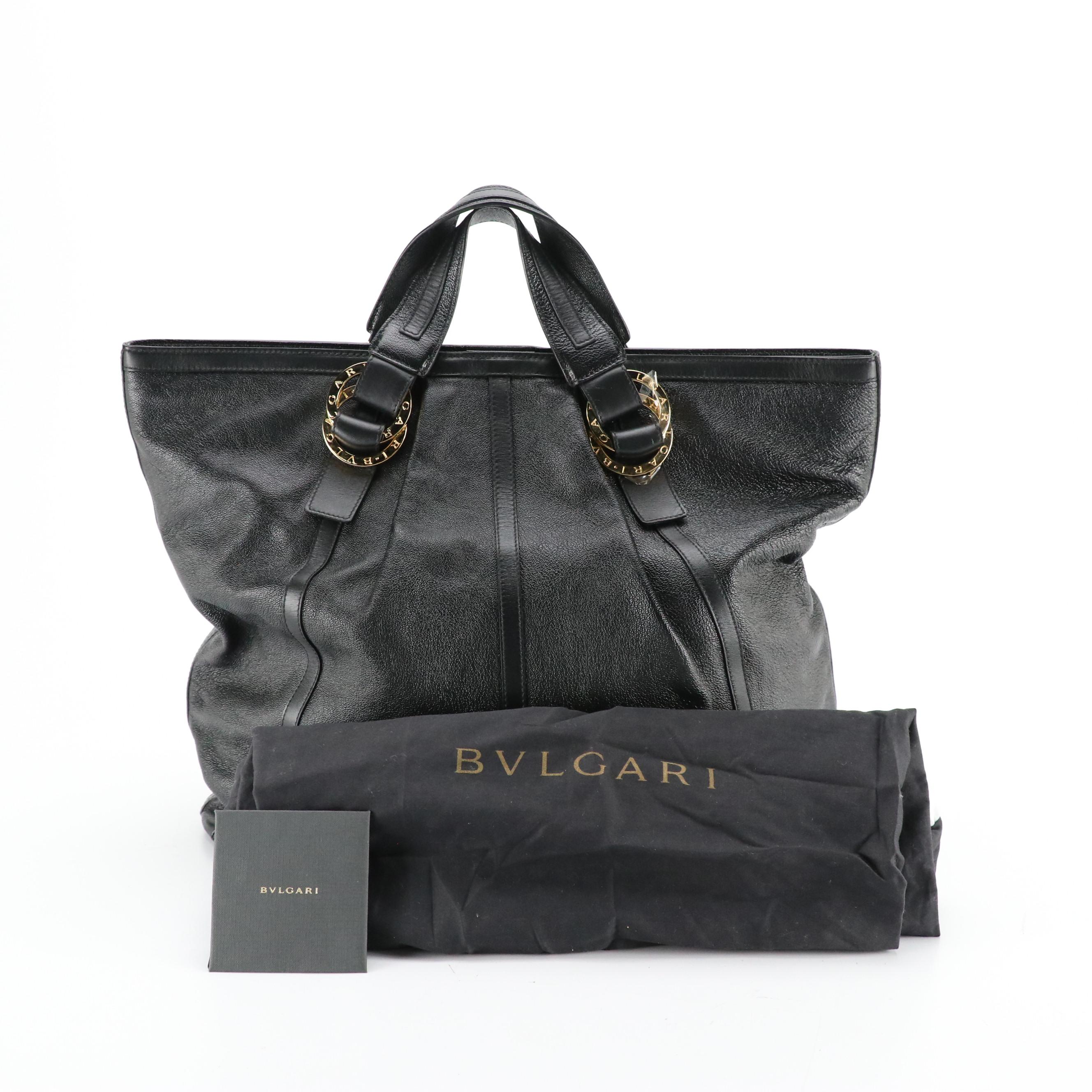 BVLGARI Chandra Tote in Black Goatskin Leather