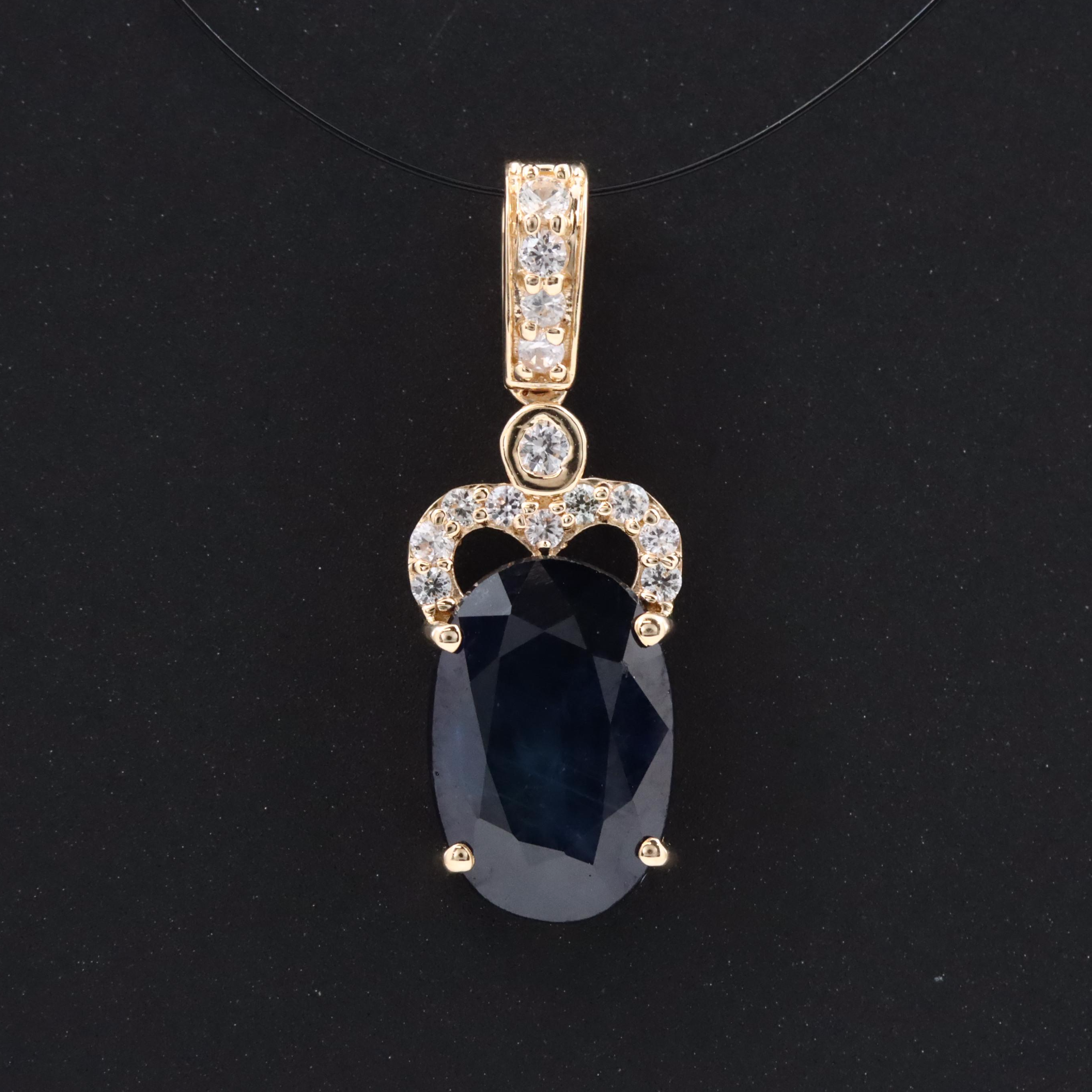 14K 2.31 CT Sapphire and White Sapphire Pendant with IGI Jewelry Report
