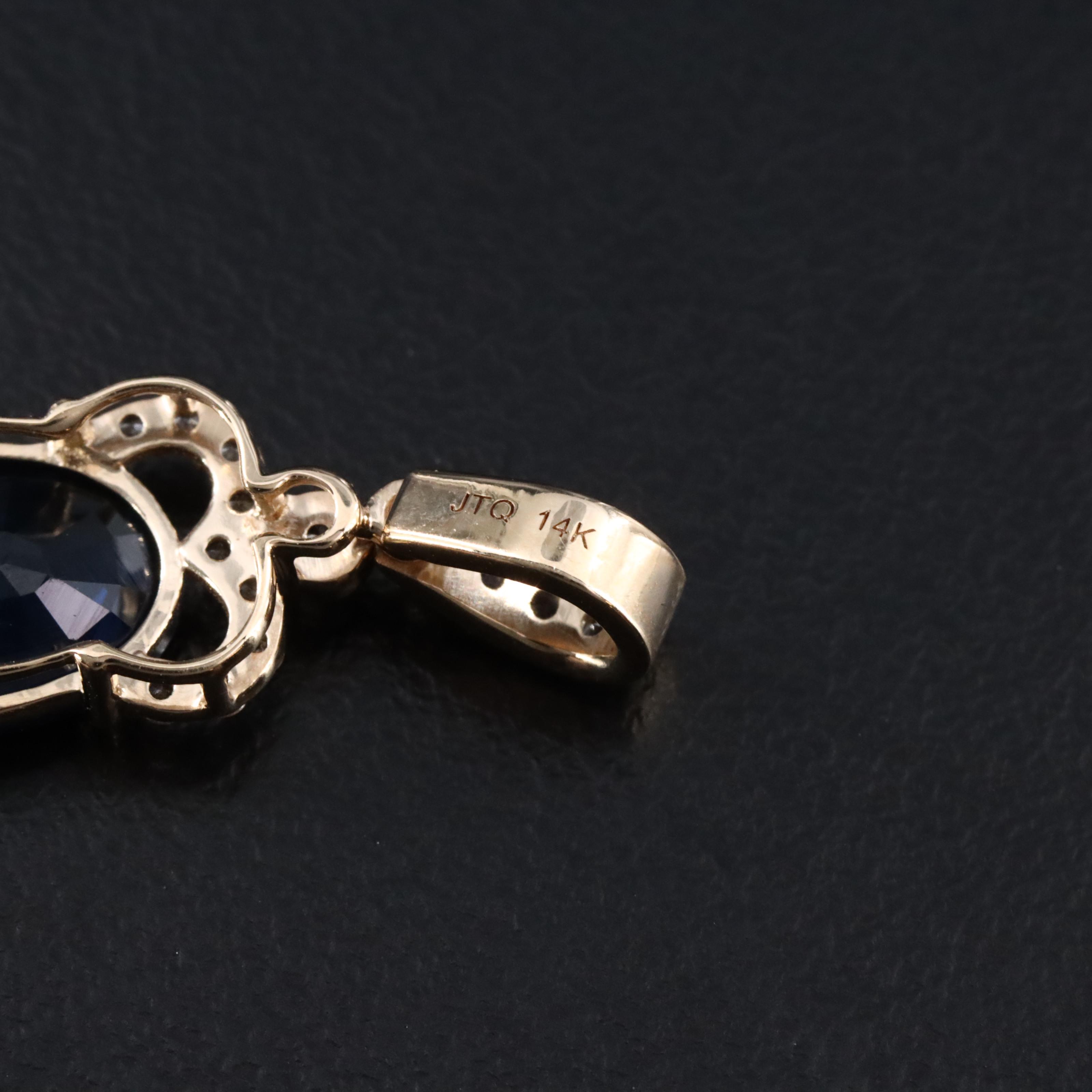 14K 2.31 CT Sapphire and White Sapphire Pendant with IGI Jewelry Report