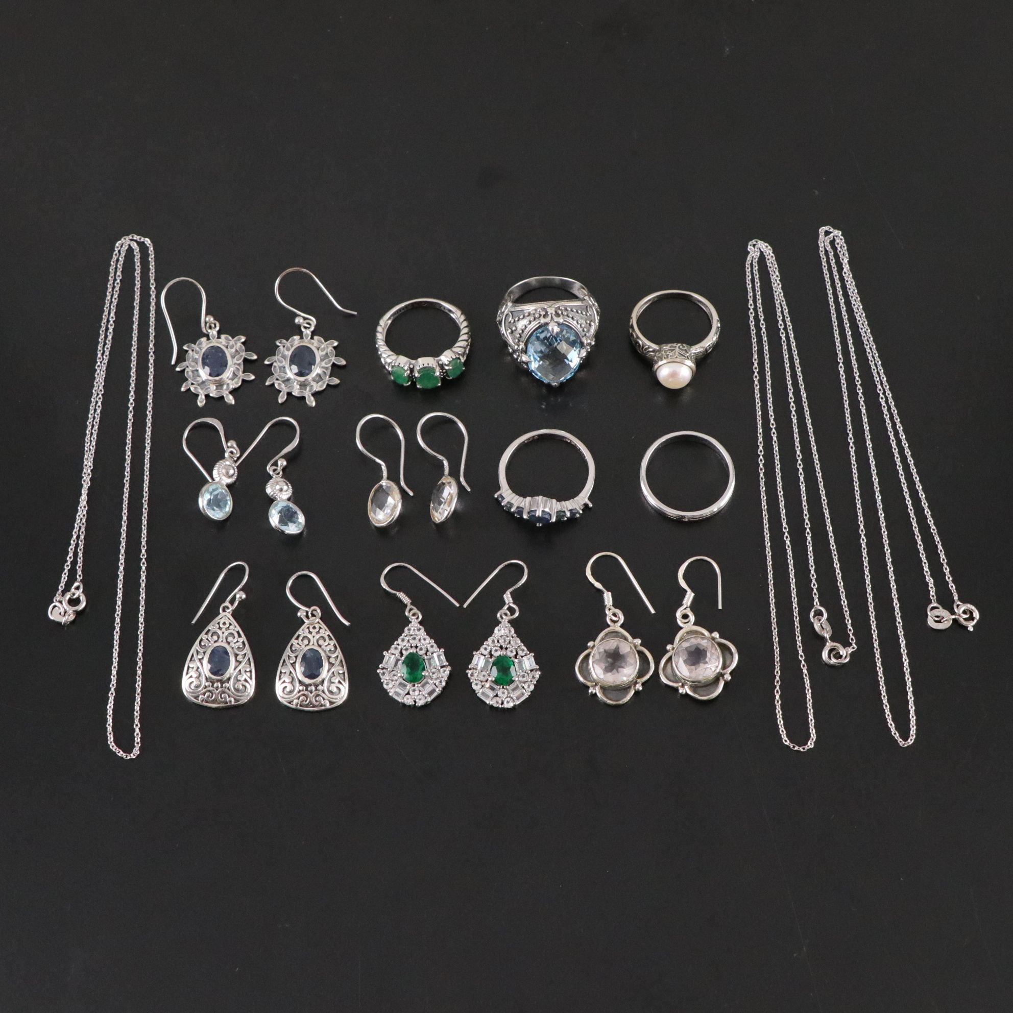 14 Assorted Sterling Silver Rings, Necklaces and Earrings