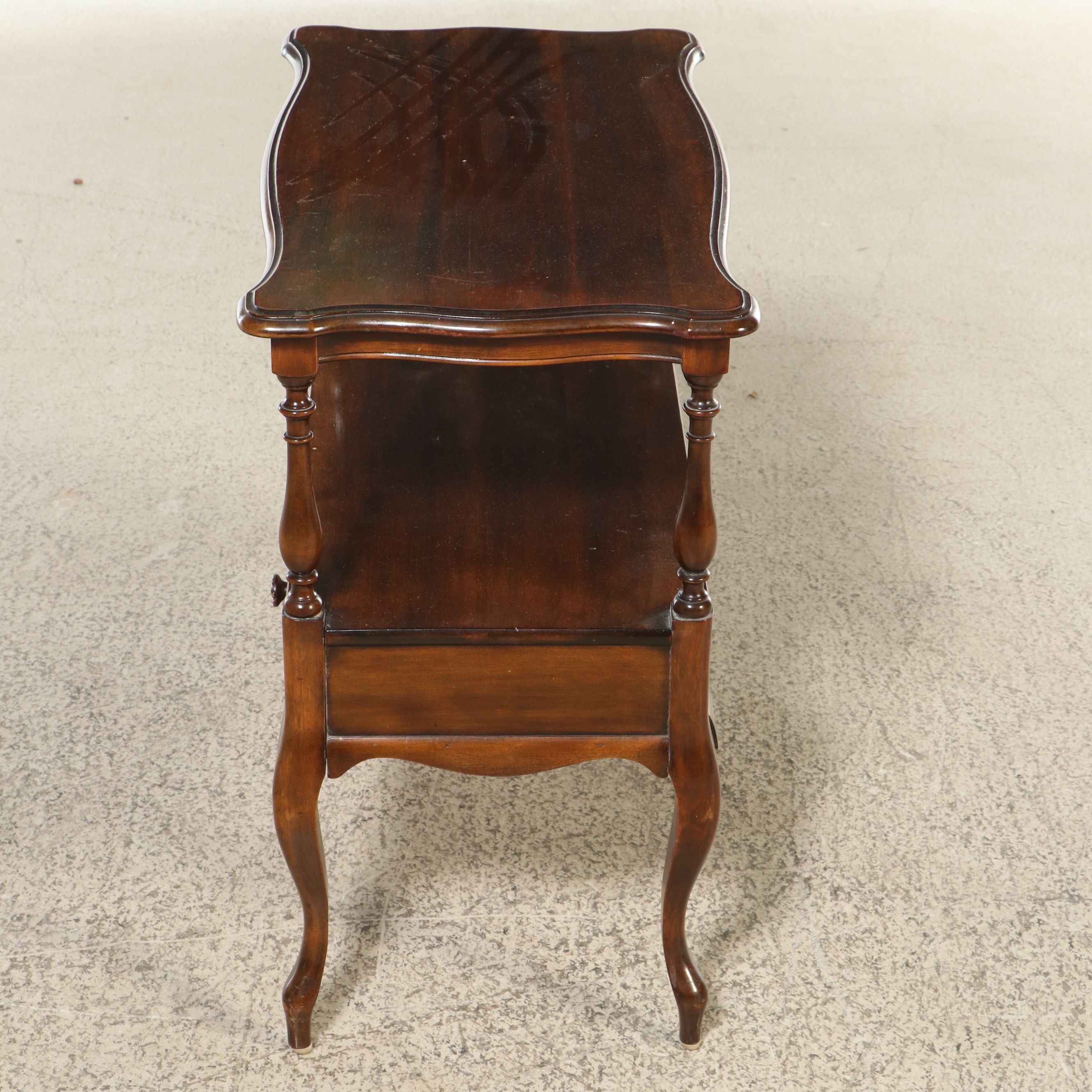 French Provincial Style Walnut Finish Two-Tier Table, 20th Century