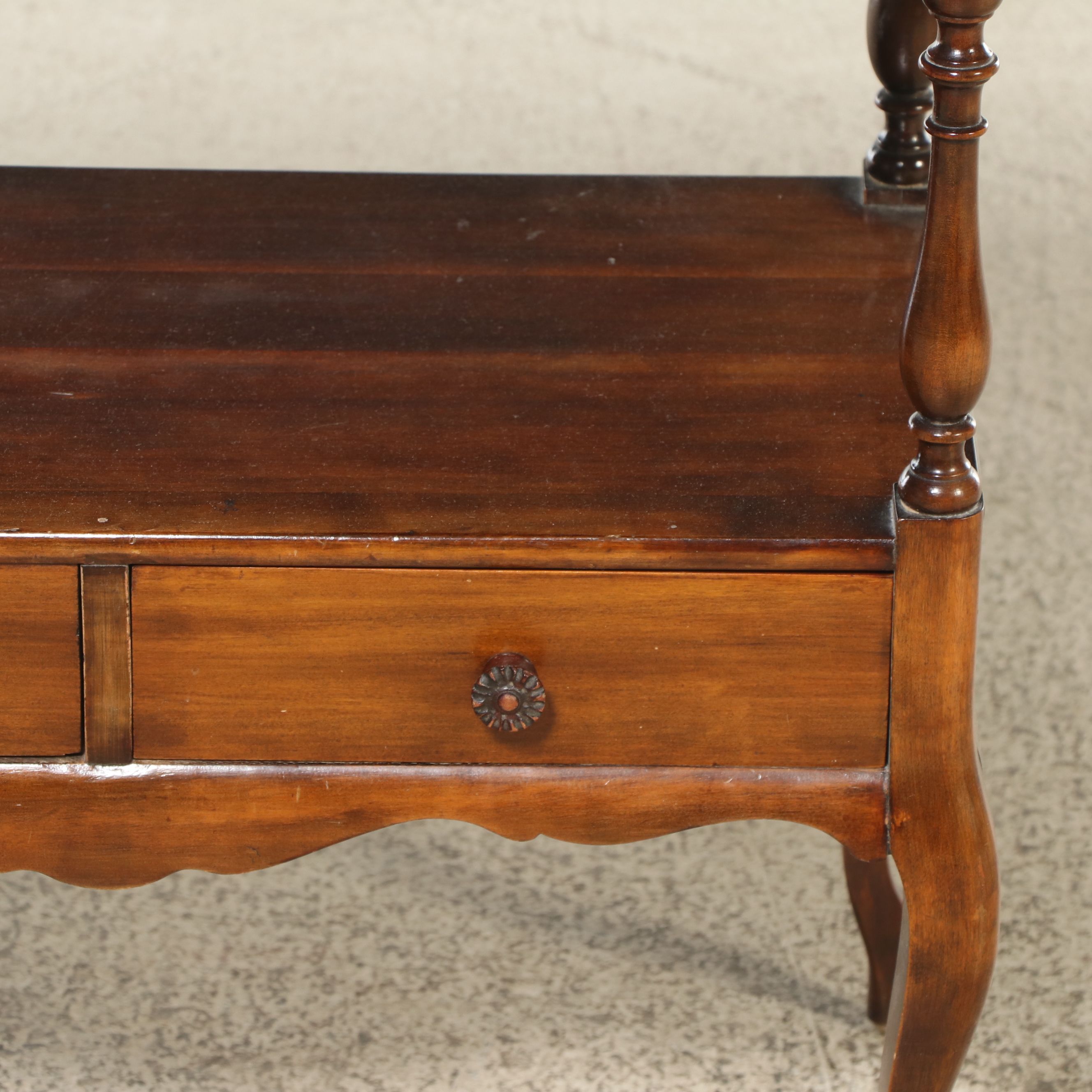 French Provincial Style Walnut Finish Two-Tier Table, 20th Century