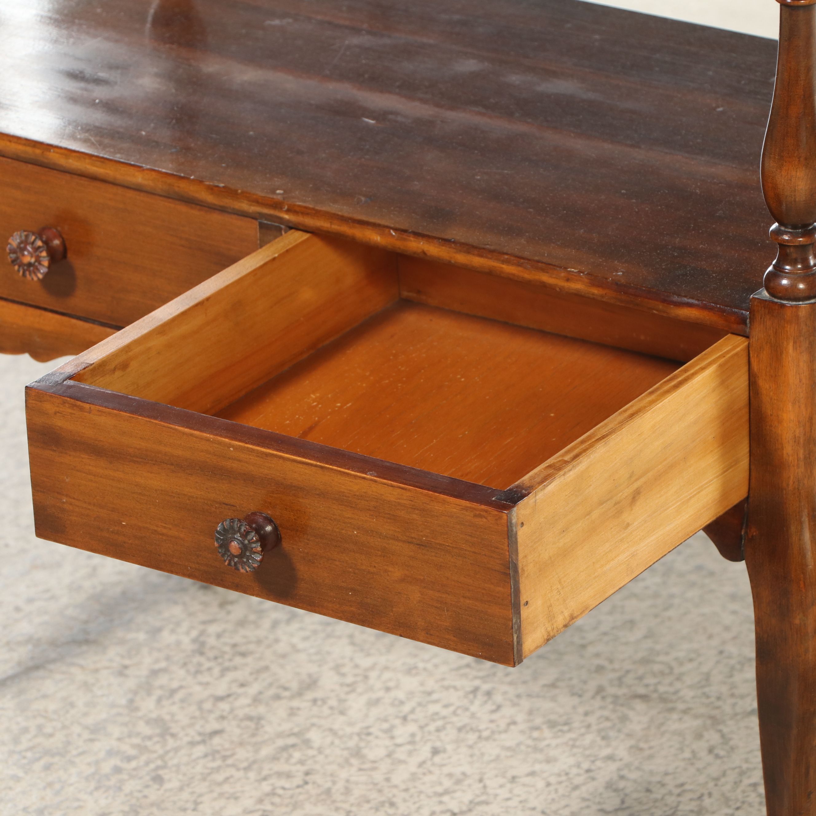 French Provincial Style Walnut Finish Two-Tier Table, 20th Century