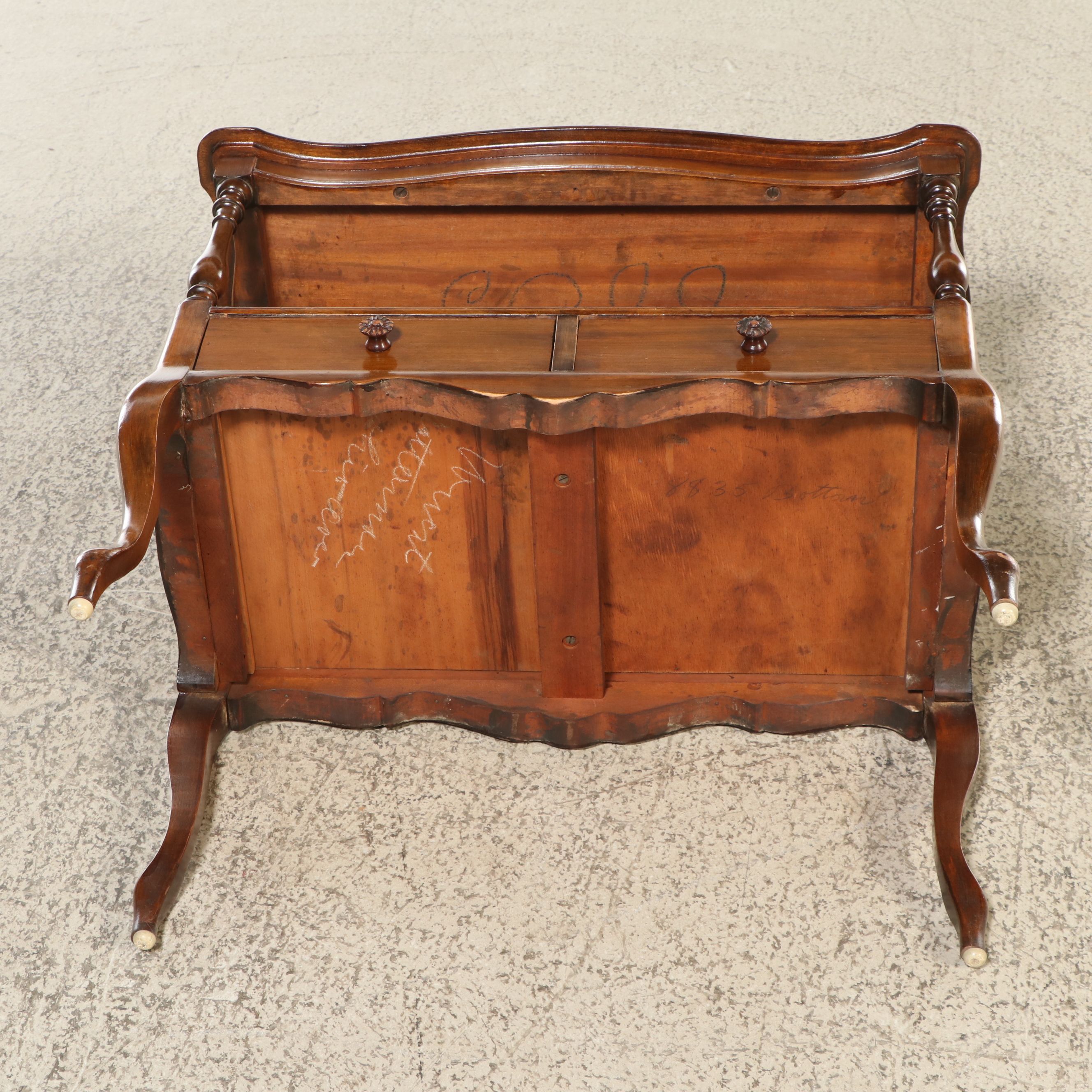 French Provincial Style Walnut Finish Two-Tier Table, 20th Century