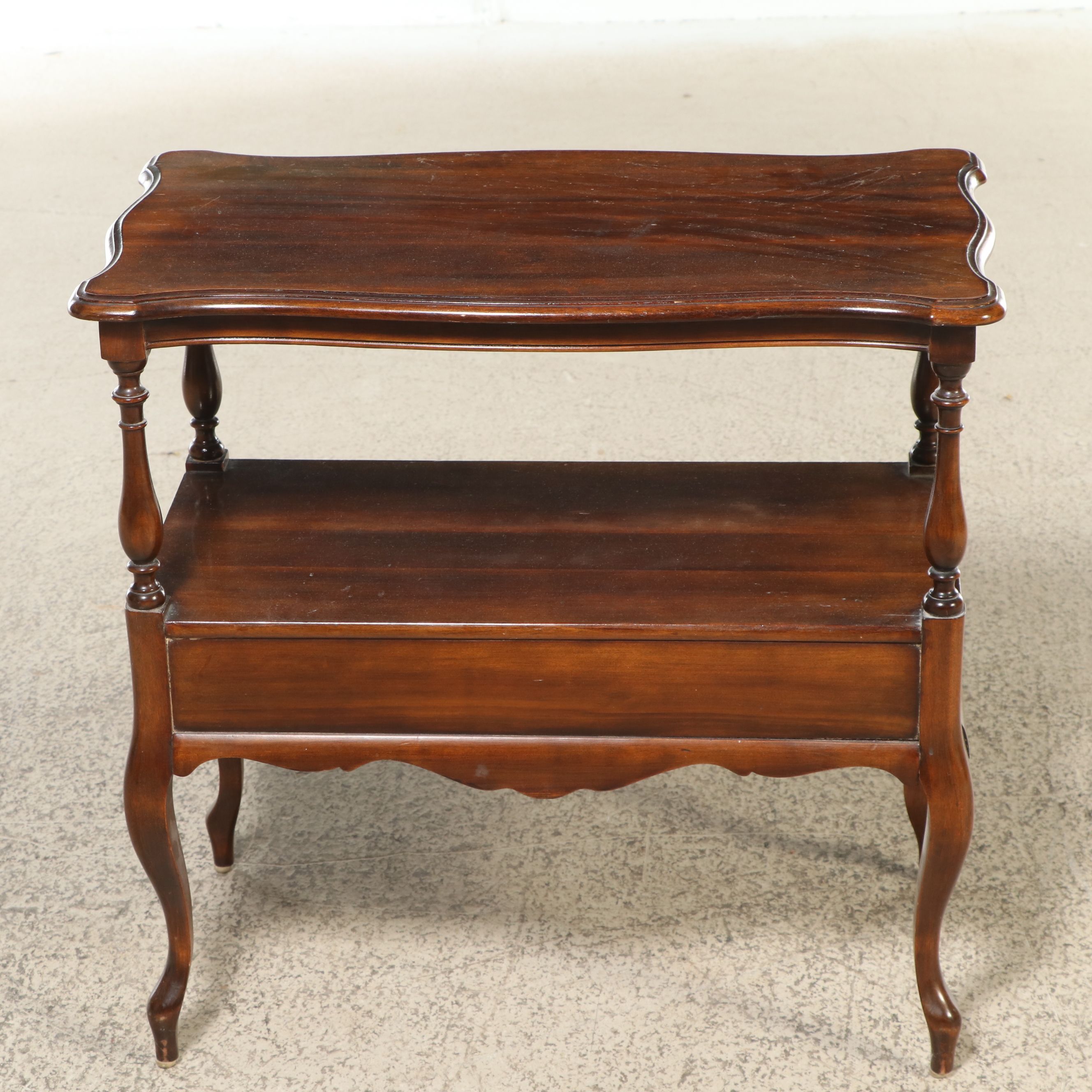 French Provincial Style Walnut Finish Two-Tier Table, 20th Century