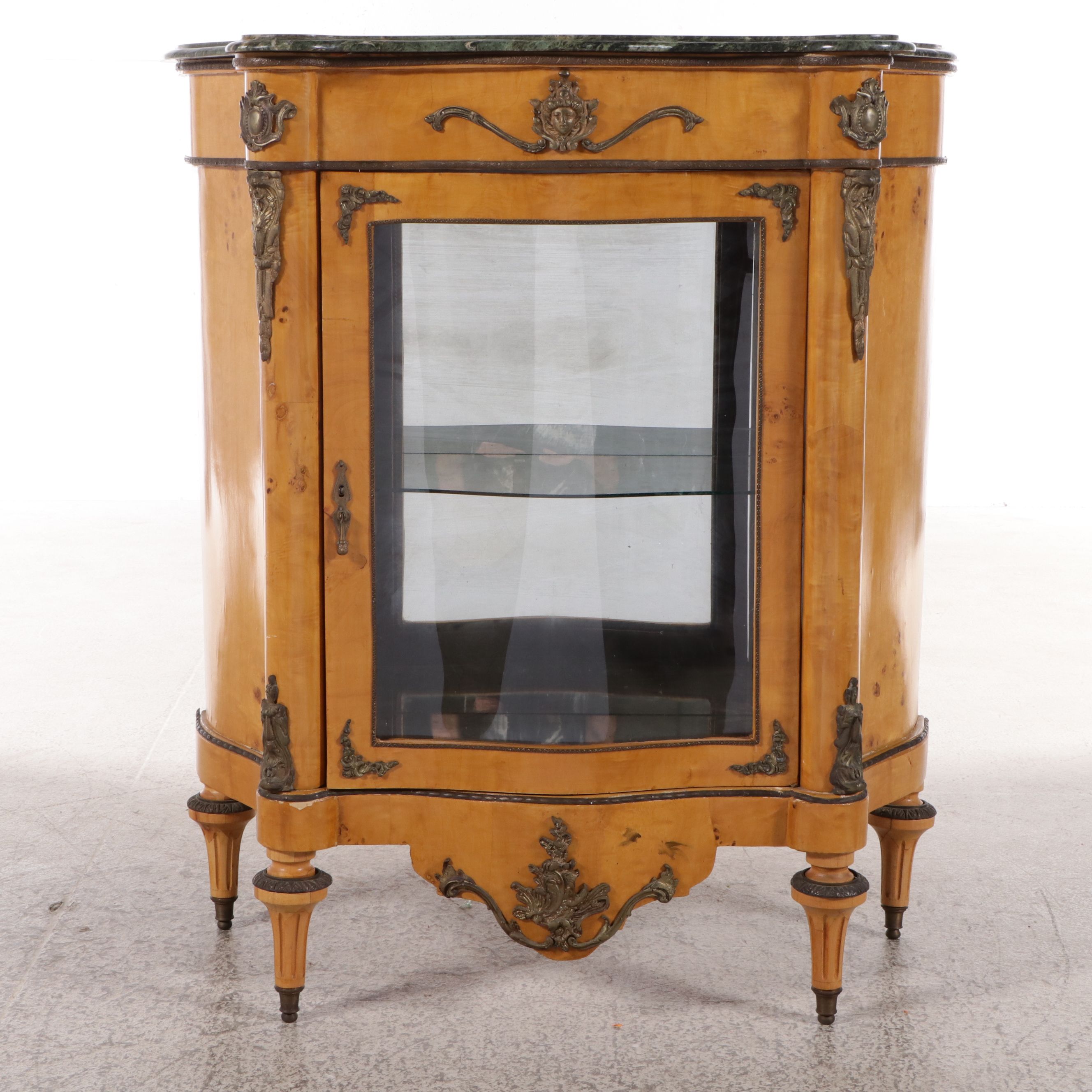 Louis XVI Style Ormolu Mounted Bird's-Eye Maple Vitrine with Marble Top