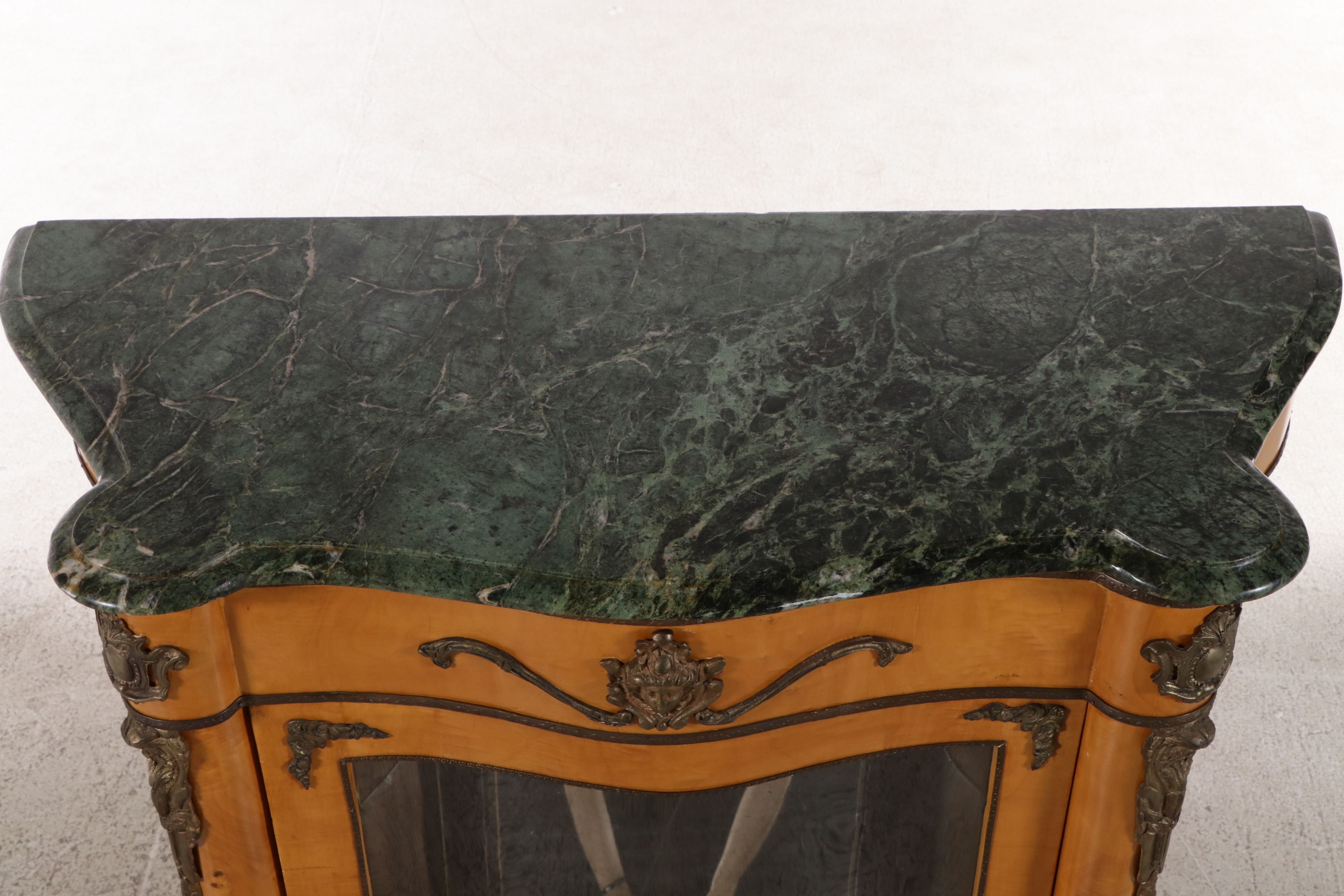 Louis XVI Style Ormolu Mounted Bird's-Eye Maple Vitrine with Marble Top