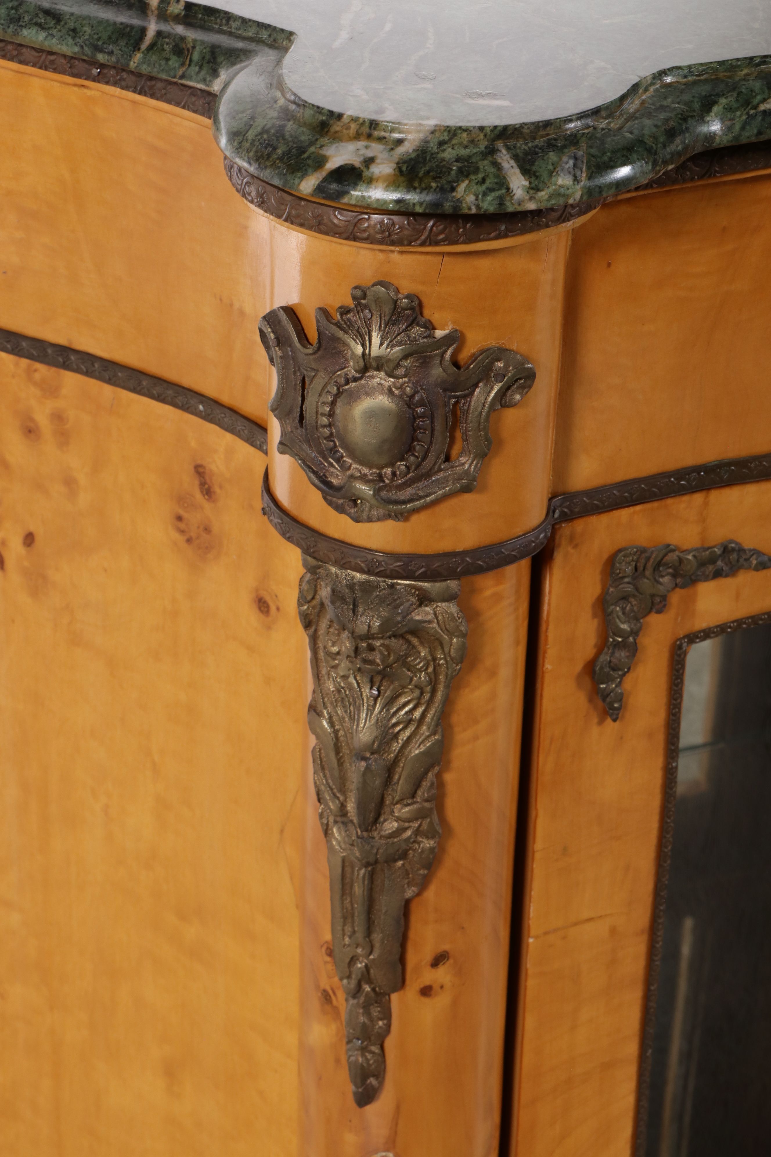 Louis XVI Style Ormolu Mounted Bird's-Eye Maple Vitrine with Marble Top