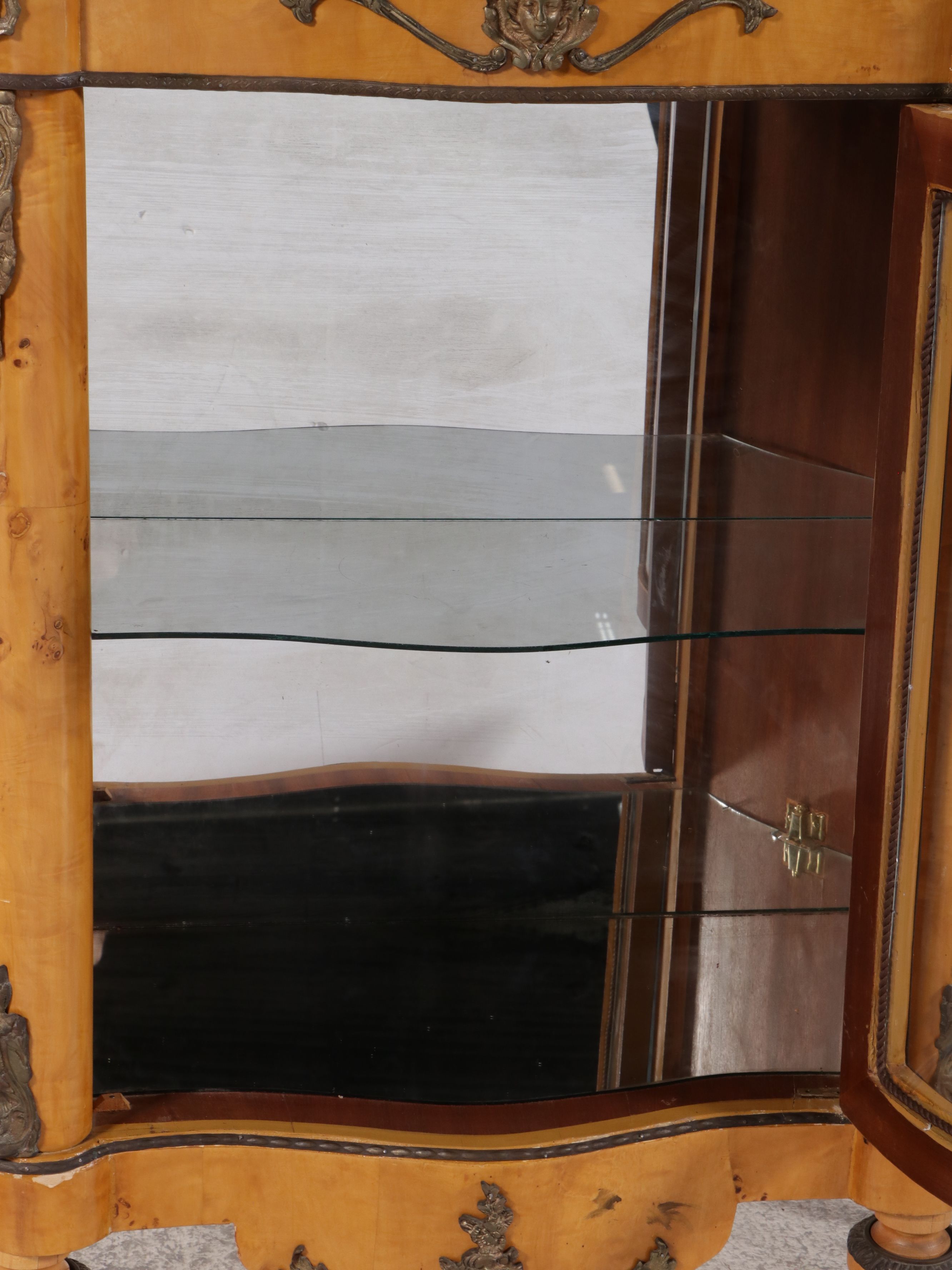 Louis XVI Style Ormolu Mounted Bird's-Eye Maple Vitrine with Marble Top