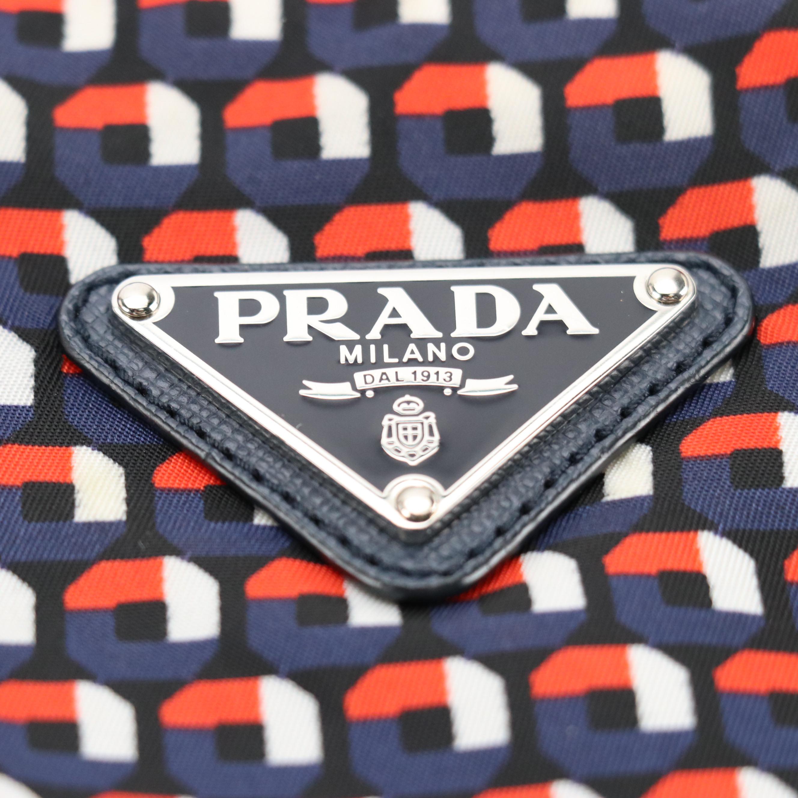 Prada Zippered Two-Way Tote in Tessuto Stampato Nylon and Saffiano Leather Trim